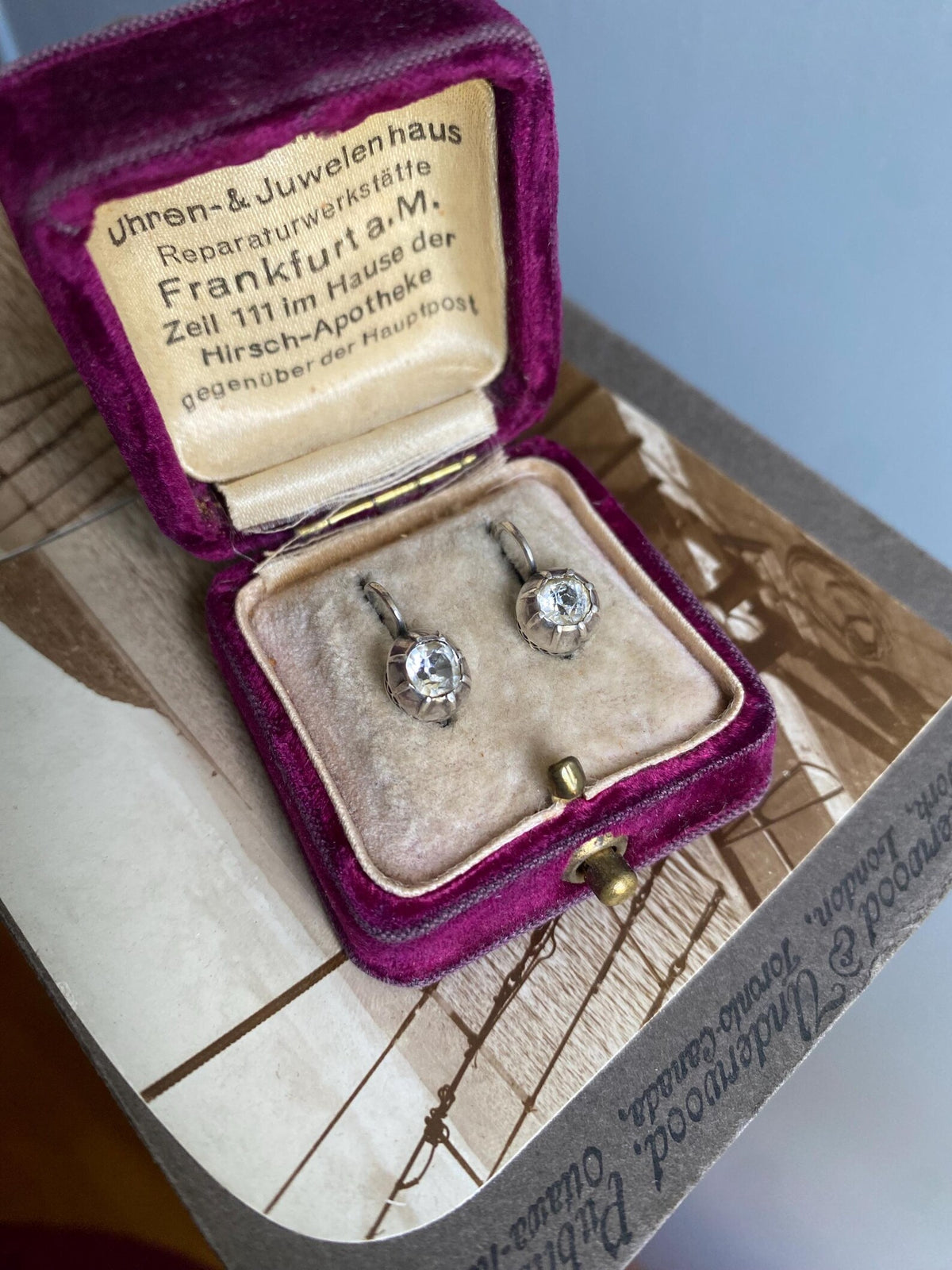 Antique Victorian Collet Set Diamond Paste Dormeuse Sleeper Hoop Earrings in Silver, Huggie, Huggy, Drop, Dangle, Front Close, 19th Century