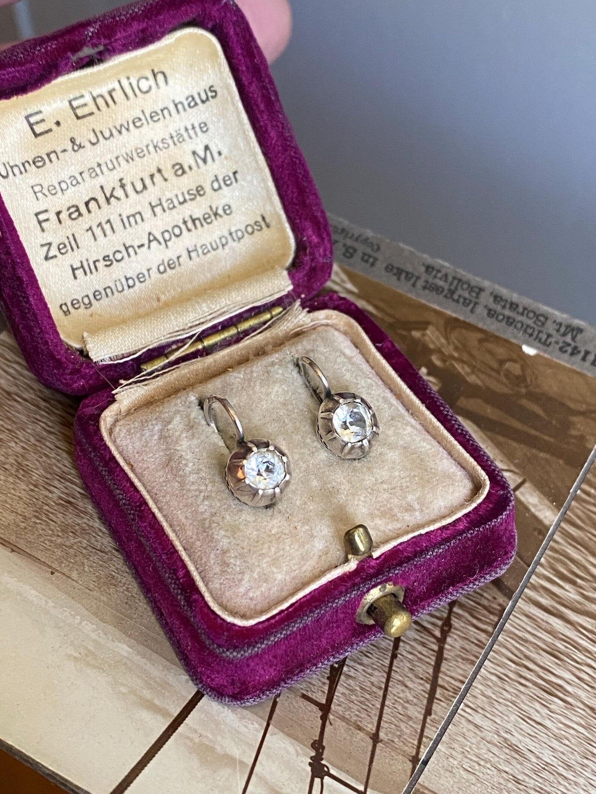 Antique Victorian Collet Set Diamond Paste Dormeuse Sleeper Hoop Earrings in Silver, Huggie, Huggy, Drop, Dangle, Front Close, 19th Century
