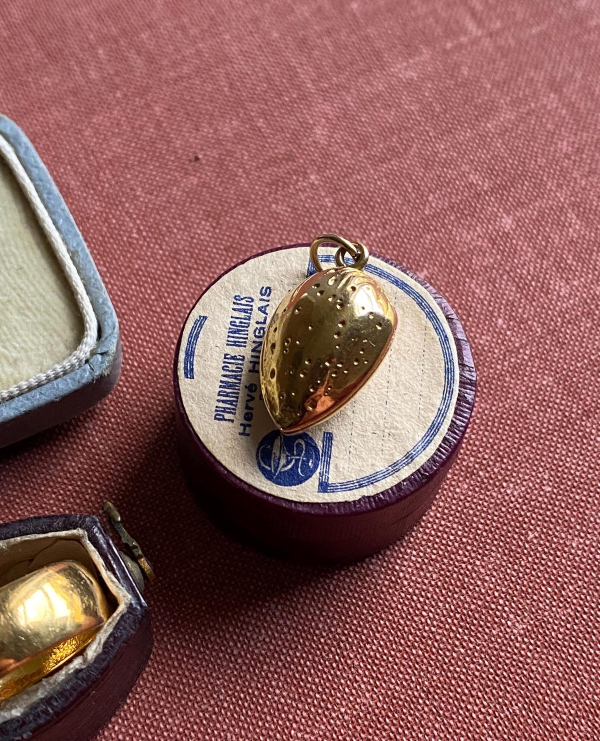 Antique Victorian French Hyper Realistic & Scarce Almond Locket Pendant with Duo of "Seeds" Within in 18k Gold, Nut, Charm, 19th Cen, 1800's