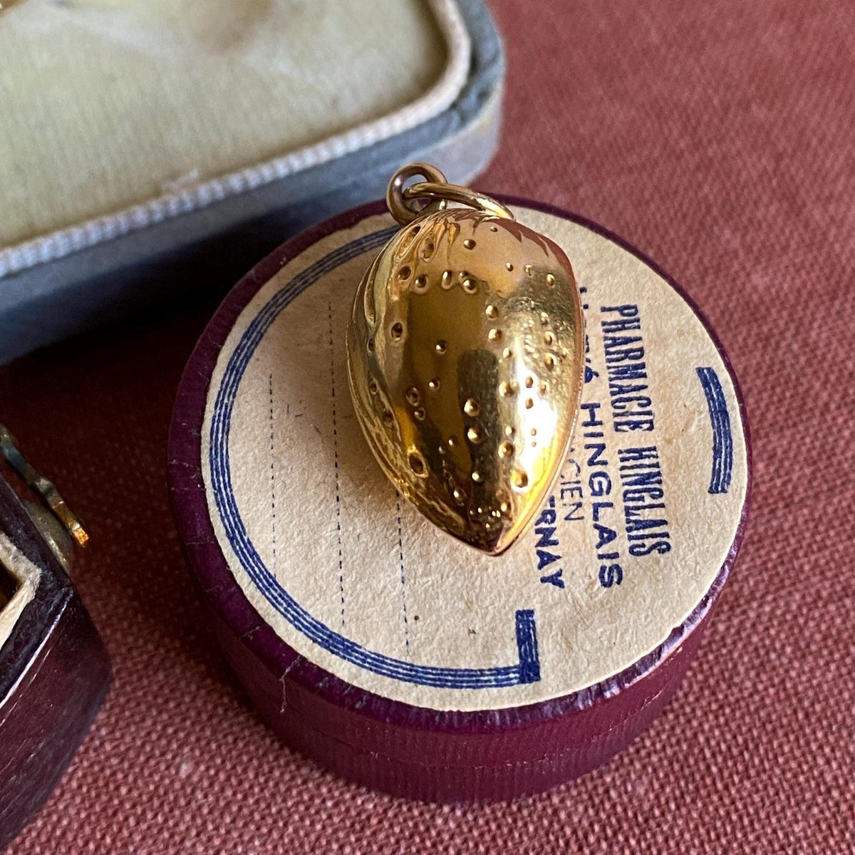 Antique Victorian French Hyper Realistic & Scarce Almond Locket Pendant with Duo of "Seeds" Within in 18k Gold, Nut, Charm, 19th Cen, 1800's