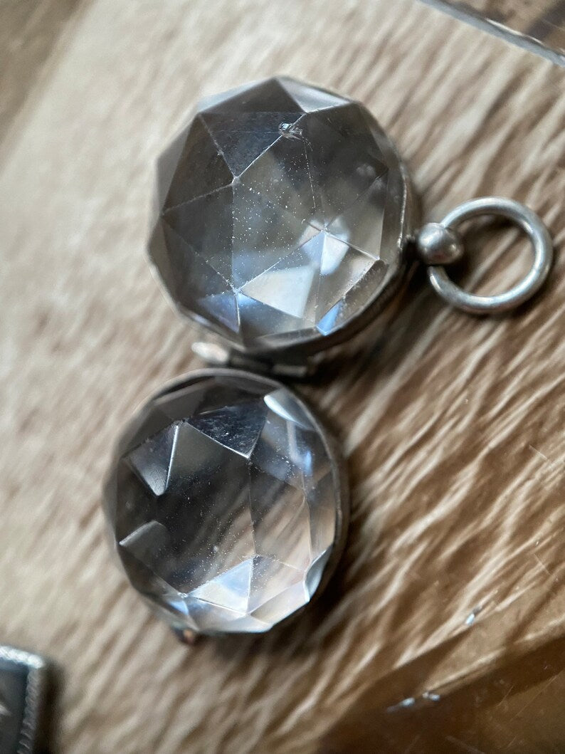 Antique Victorian Faceted Rock Crystal Locket in Silver c. 1890, Pool of Light, Quartz, 1800's, Pendant, Charm, Pools of Light, Orb, Quartz