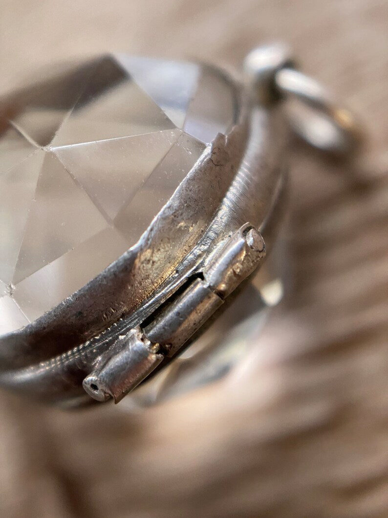 Antique Victorian Faceted Rock Crystal Locket in Silver c. 1890, Pool of Light, Quartz, 1800's, Pendant, Charm, Pools of Light, Orb, Quartz