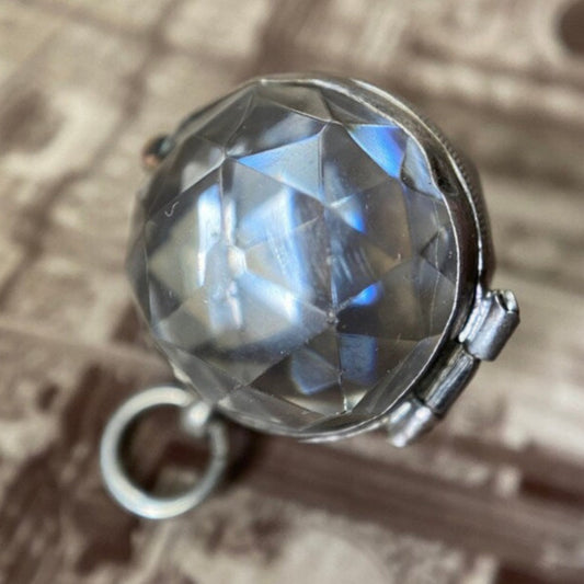 Antique Victorian Faceted Rock Crystal Locket in Silver c. 1890, Pool of Light, Quartz, 1800's, Pendant, Charm, Pools of Light, Orb, Quartz