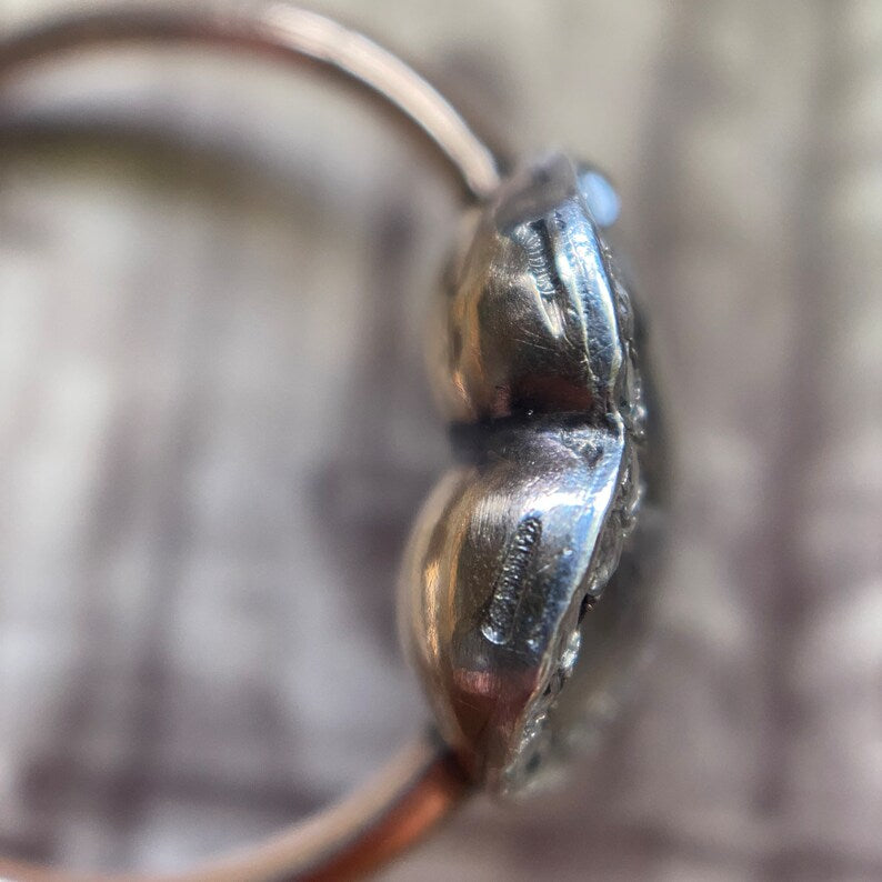 Antique Georgian Double Dendritic Agate Heart and Diamond Surround Betrothal Ring c. 1780 in 9k Gold & Silver, 1700's, Engagement, Amatory, Love Token