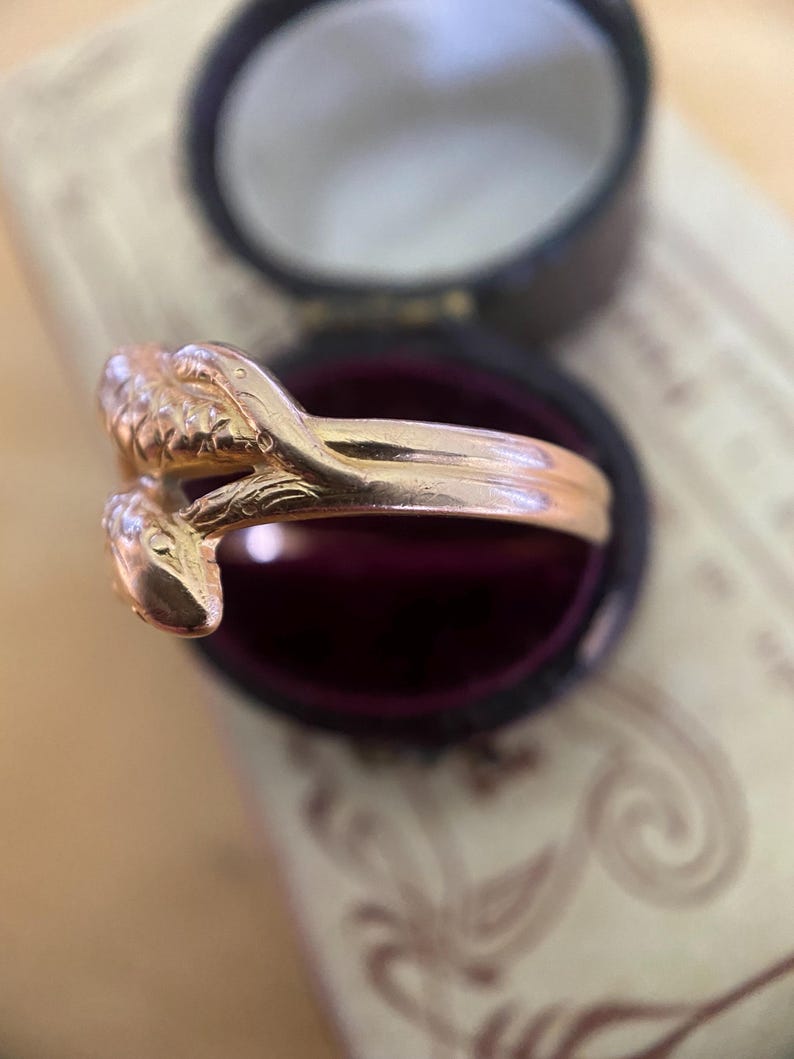 Antique French Victorian Double Entwined Snake Ring in 18k Gold, Serpent, Sentimental, 1800’s, Symbolism, Stacking, Stackable, Animal