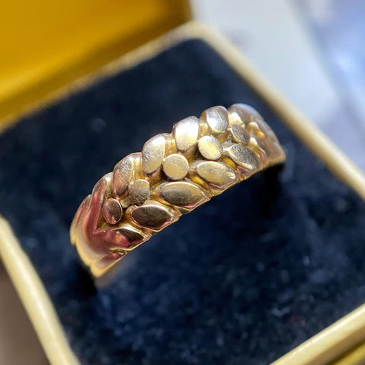 Antique English Victorian Wide 3-Strand Braided Keeper Ring with Full Birmingham Hallmarks in 18k Gold c. 1894, Stacking, Stackable, Band