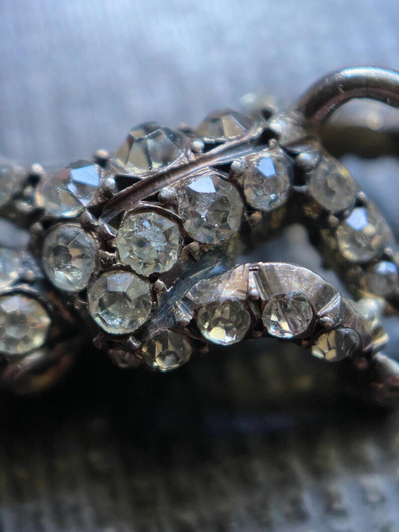 Antique Edwardian Pair of Playful Monkeys Bar Brooch Set with "Diamond" Paste Rounds & Faux Pearls in Silver, Figural, Art Deco, Pin, 1900's