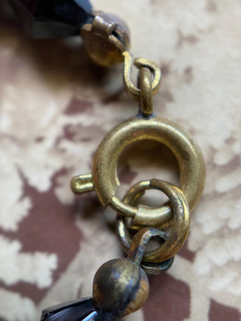 Antique Victorian Extra Long Polished & Faceted Geometric Cut Jet Bead Mourning Necklace w/ Clasp, Beaded, Memorial, Chain, Layers, Multi-Strand