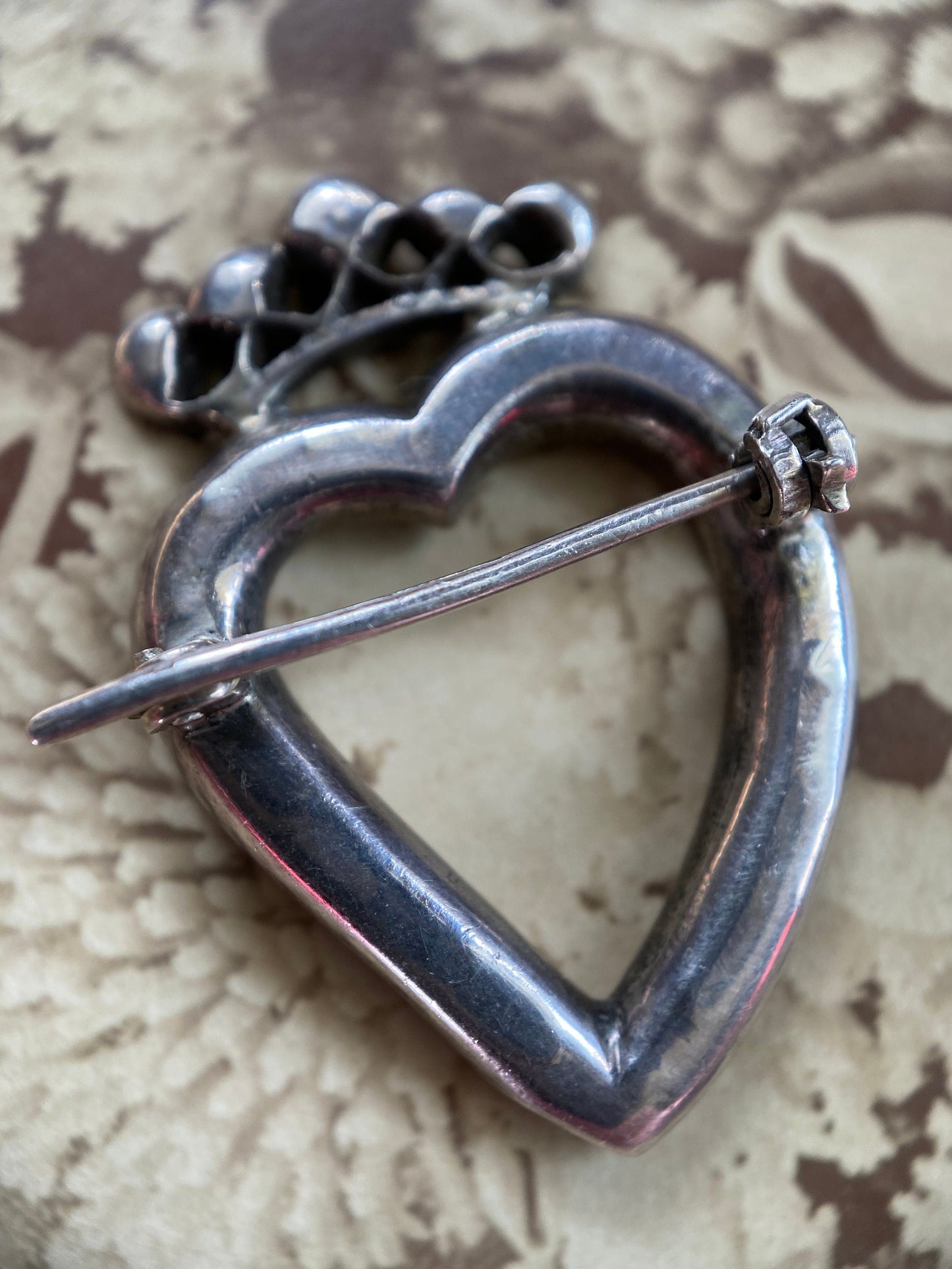 Antique Georgian Pink Paste Crowned Witches Heart Brooch in Silver c. 1750, Witch's, Pin, 1700's, Luckenbooth, Sentimental, Love Token