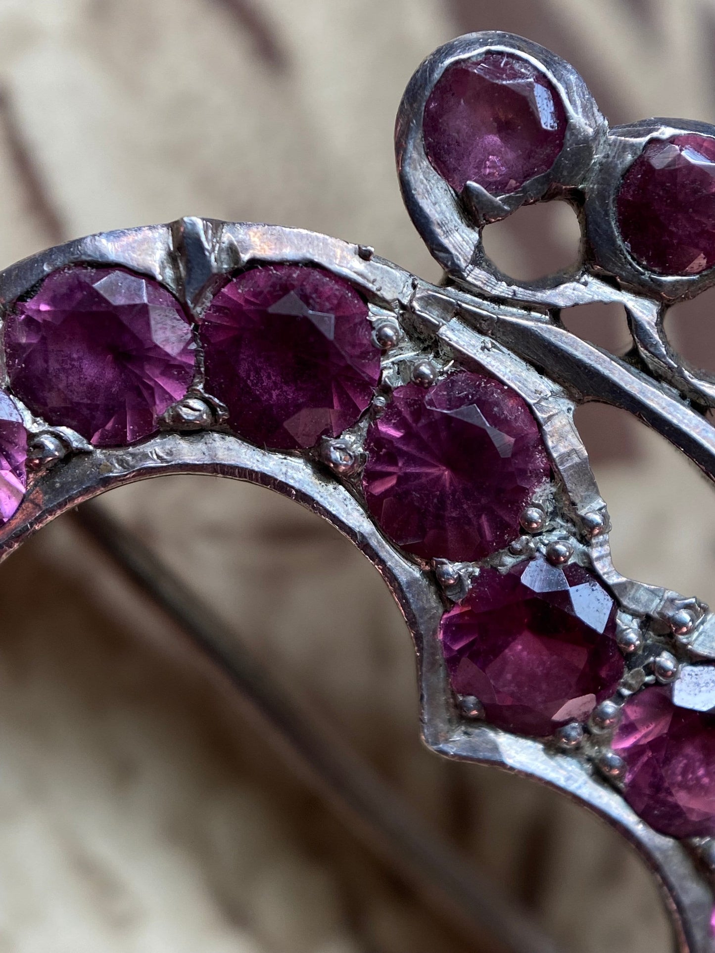 Antique Georgian Pink Paste Crowned Witches Heart Brooch in Silver c. 1750, Witch's, Pin, 1700's, Luckenbooth, Sentimental, Love Token