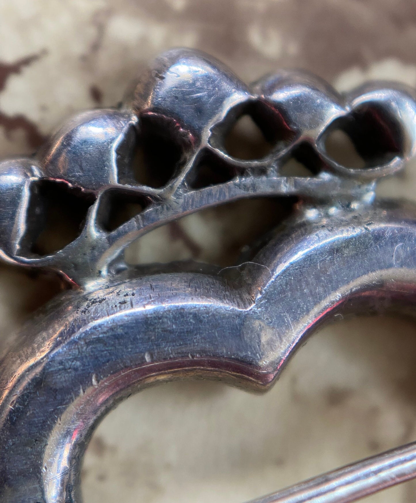 Antique Georgian Pink Paste Crowned Witches Heart Brooch in Silver c. 1750, Witch's, Pin, 1700's, Luckenbooth, Sentimental, Love Token