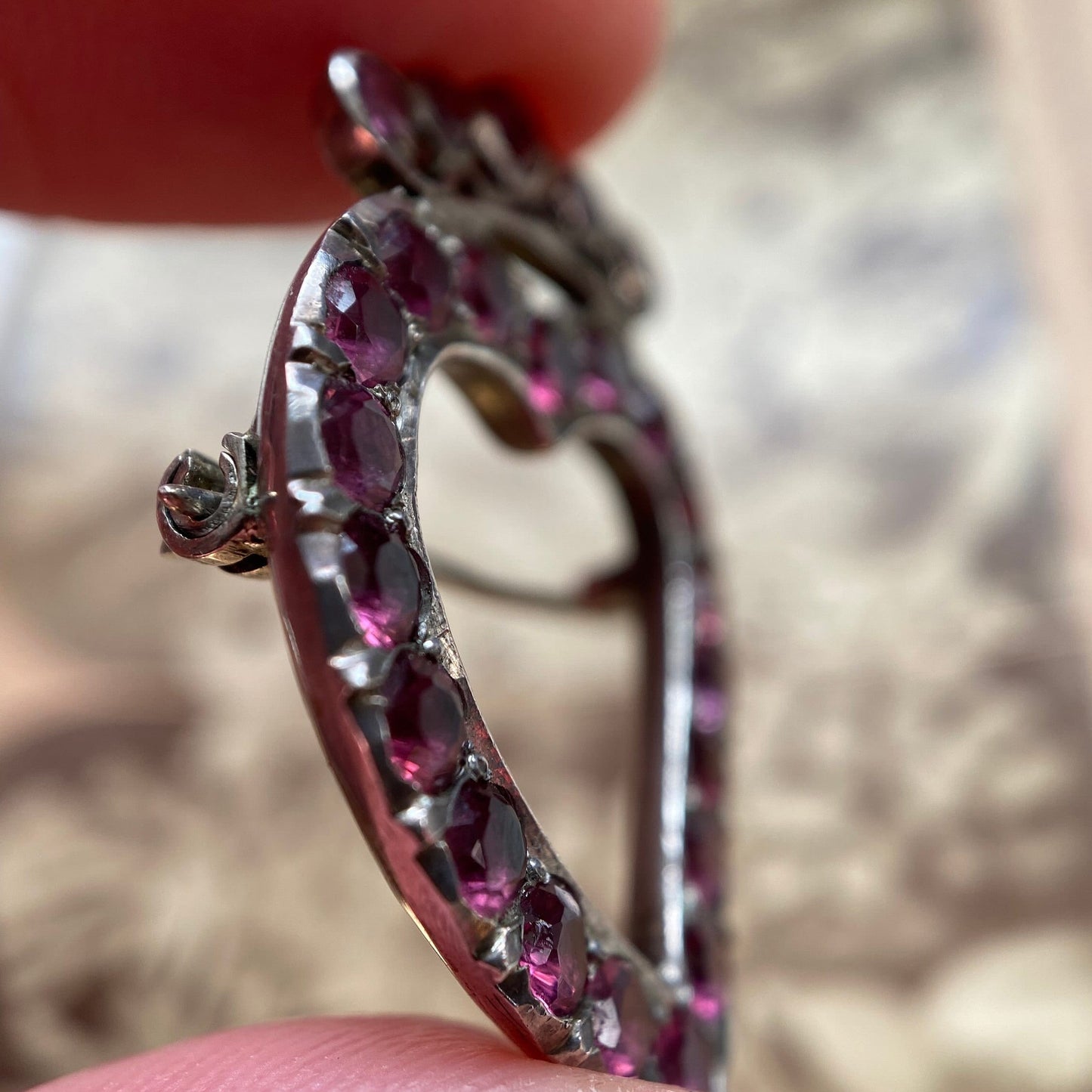 Antique Georgian Pink Paste Crowned Witches Heart Brooch in Silver c. 1750, Witch's, Pin, 1700's, Luckenbooth, Sentimental, Love Token