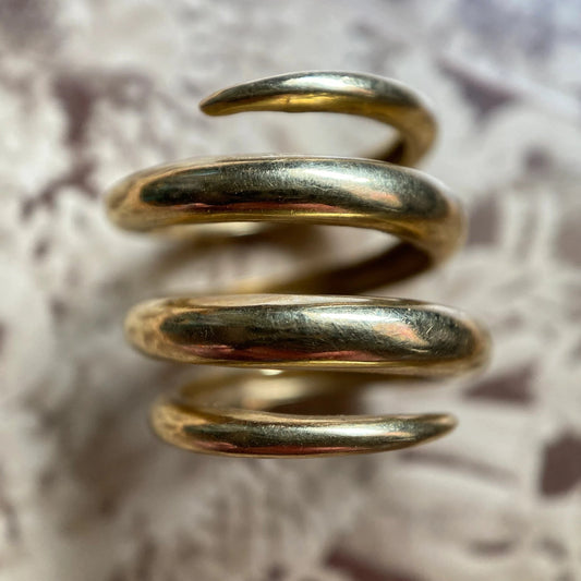Vintage Modernist Flexible Thick Wide & Heavy Coil Spiral Ring in 18k Yellow Gold c. 1980, Stacking, Wire Wrap, 1900's, Stackable, Tribal, Wrapping