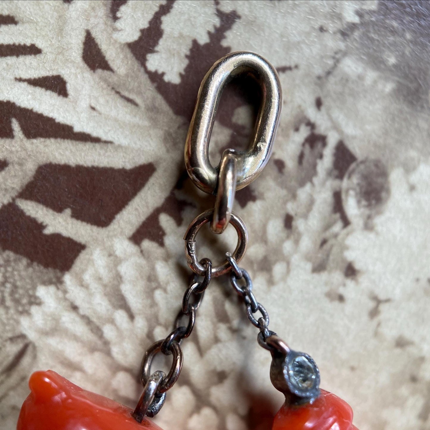 Antique Victorian Carved Coral Good Luck Charm Duo with Pig, Il Gobbo & Tiny Round Gem in Silver and 14k Gold, Hunchback, Grand Tour, Pendant, Italian