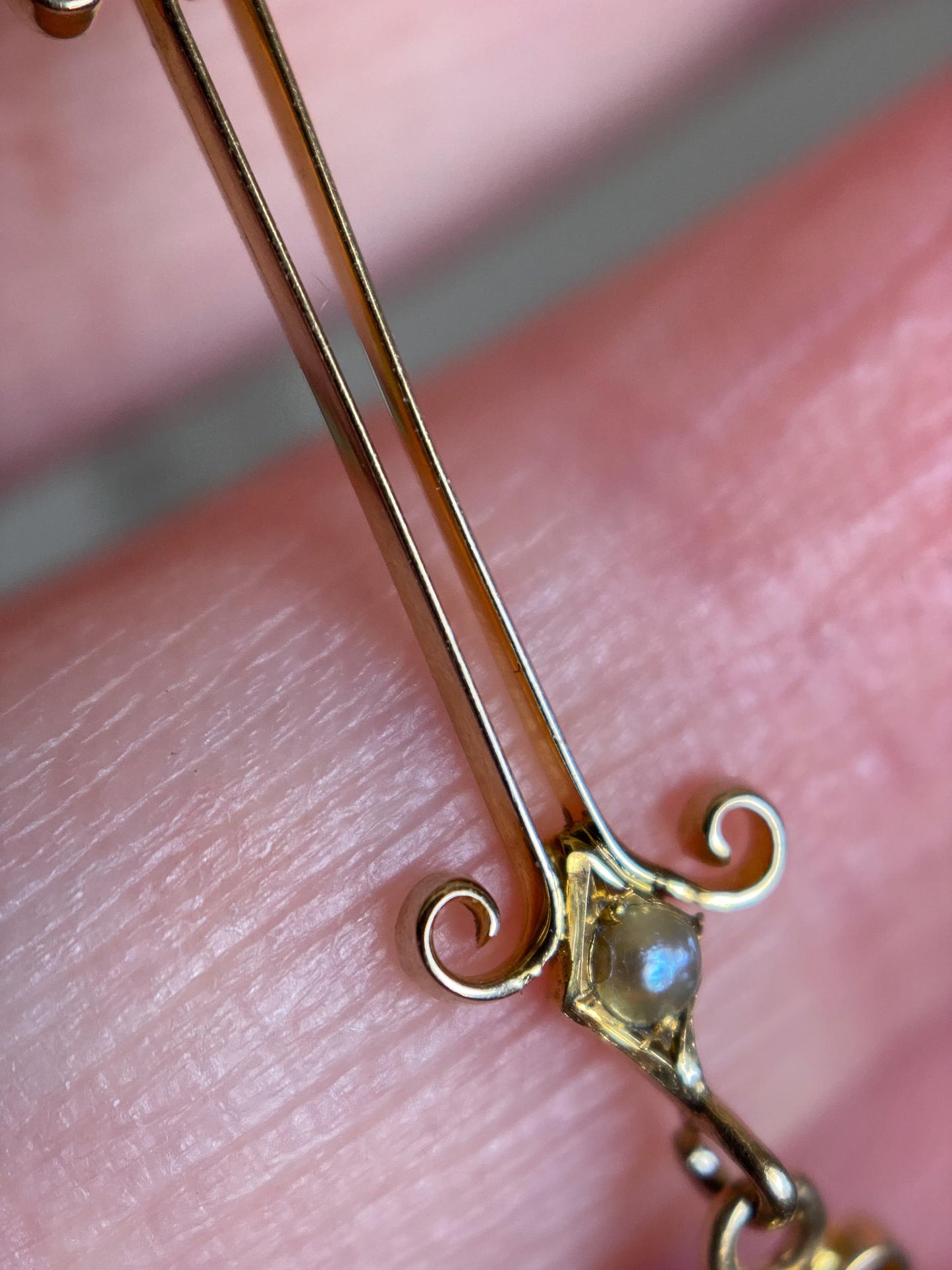 Antique Edwardian Round Amethyst Paste Target Lavalier Pendant with Pearls & Buttercream Yellow Enamel in 10k Gold, Dangle, Necklace, Victorian, Drop