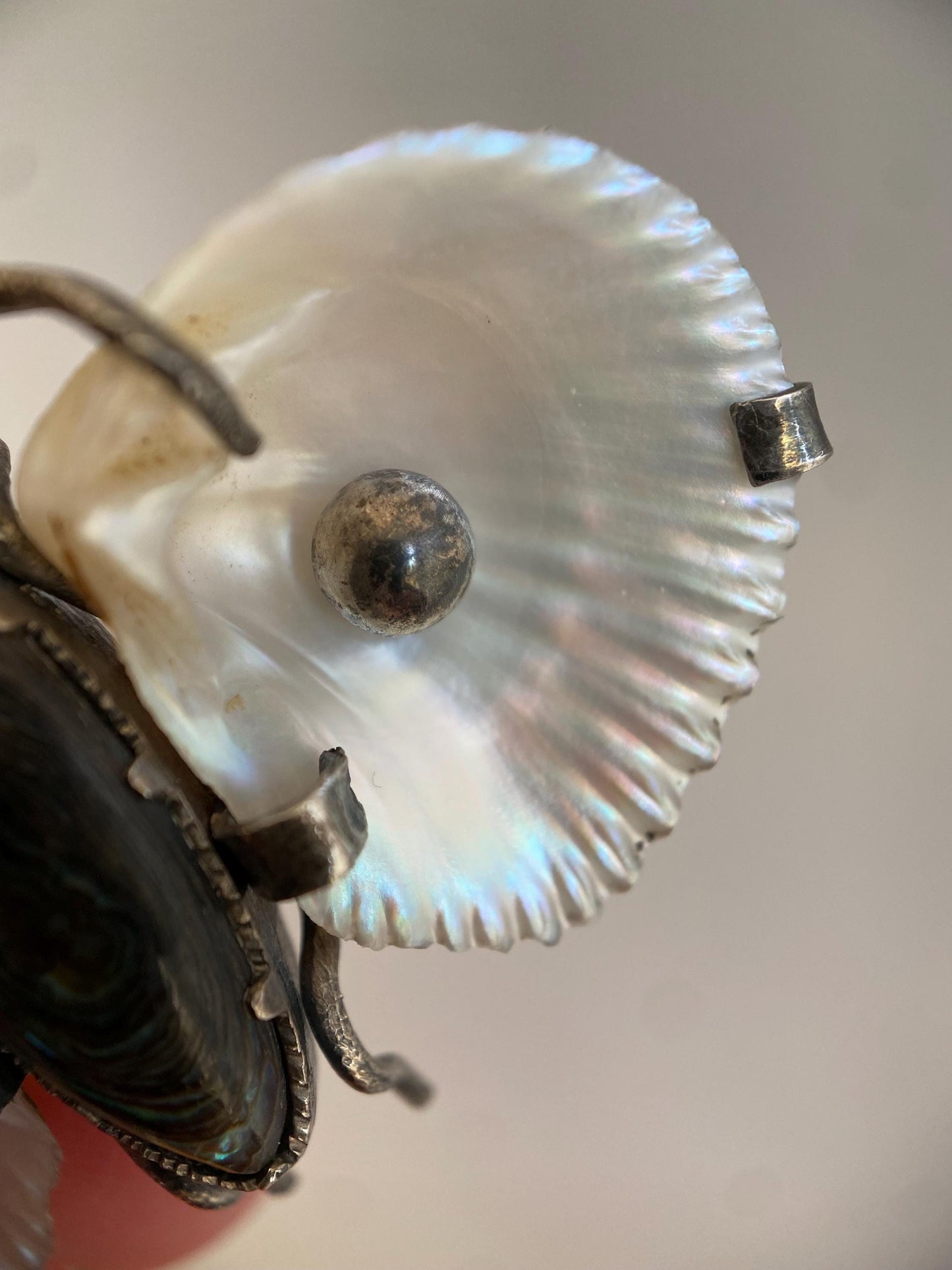 Antique Arts & Crafts Naturalistic Shell and Abalone Butterfly Pin in Silver, Rustic, Folk, Edwardian, Victorian, Art Deco, Pin, Insect, Bug