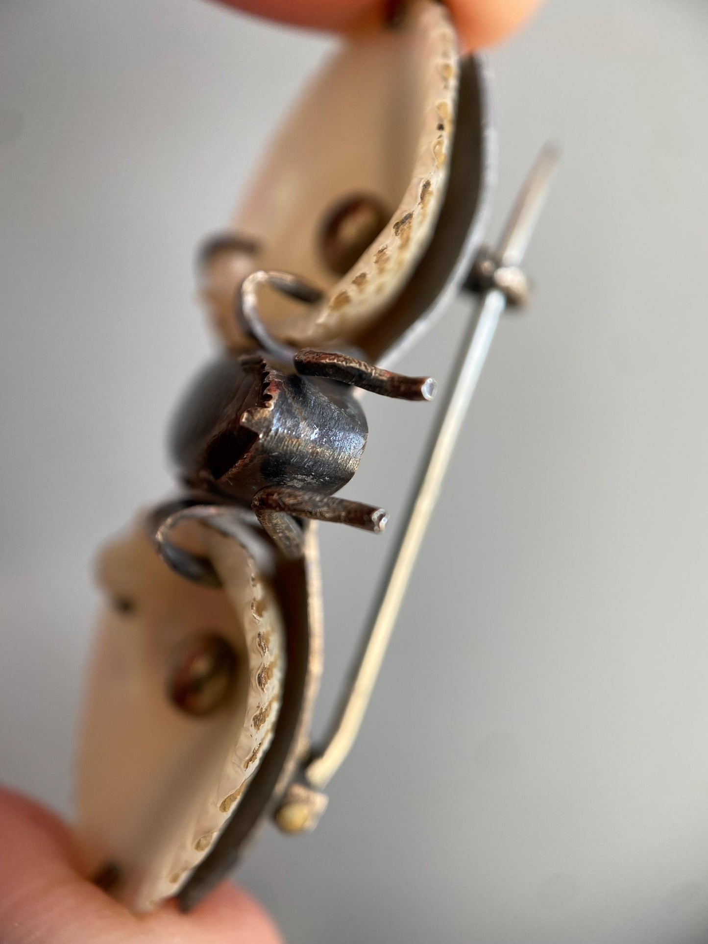 Antique Arts & Crafts Naturalistic Shell and Abalone Butterfly Pin in Silver, Rustic, Folk, Edwardian, Victorian, Art Deco, Pin, Insect, Bug