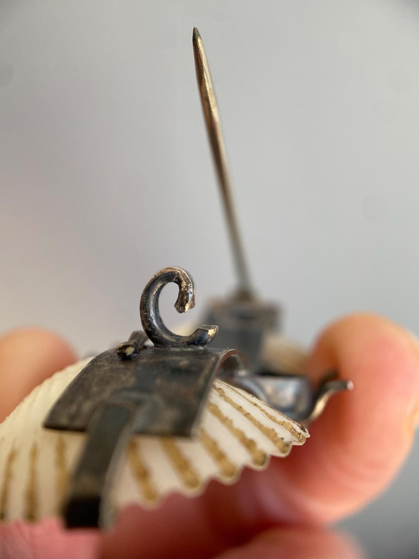 Antique Arts & Crafts Naturalistic Shell and Abalone Butterfly Pin in Silver, Rustic, Folk, Edwardian, Victorian, Art Deco, Pin, Insect, Bug