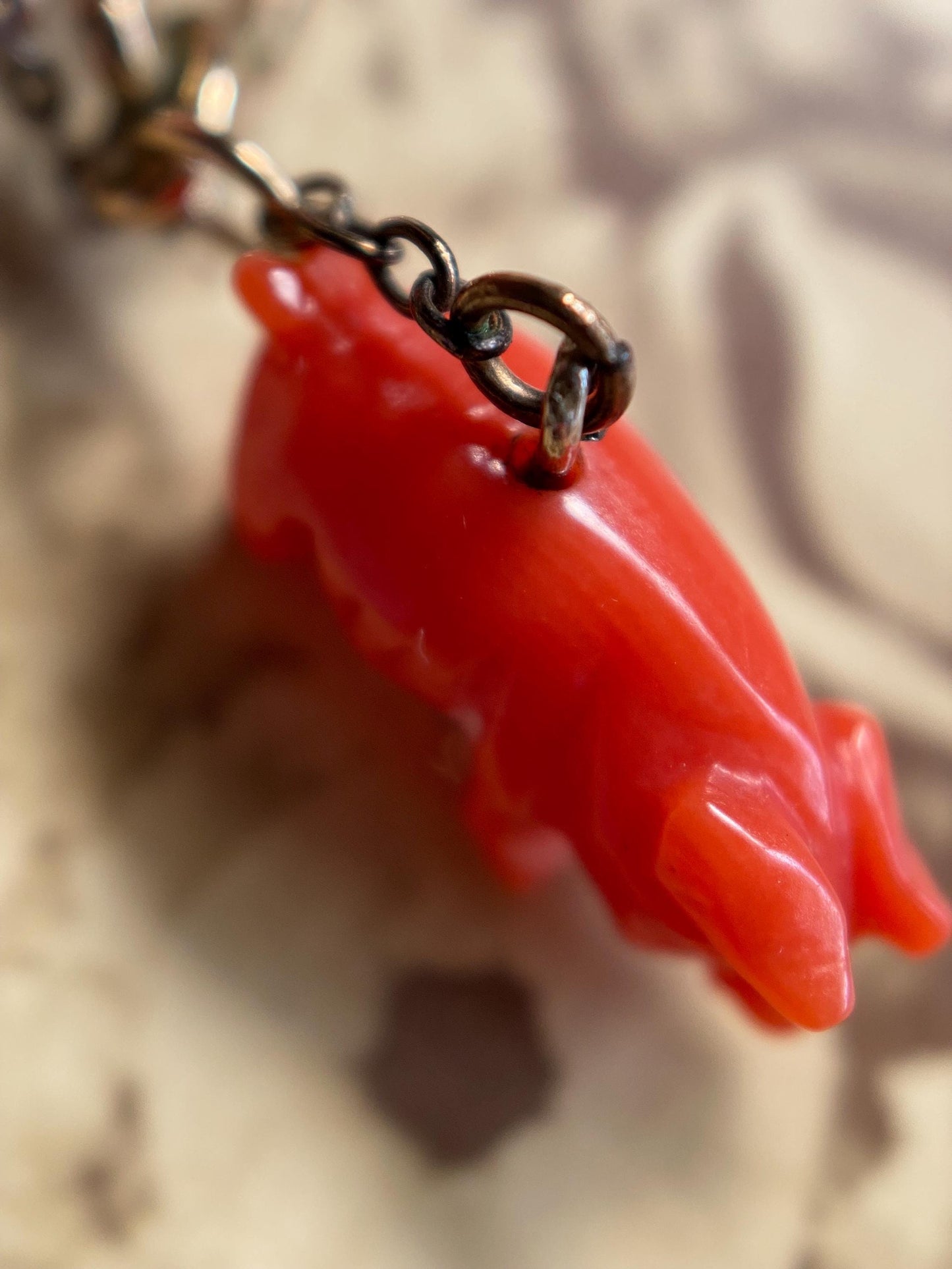 Antique Victorian Carved Coral Good Luck Charm Duo with Pig, Il Gobbo & Tiny Round Gem in Silver and 14k Gold, Hunchback, Grand Tour, Pendant, Italian