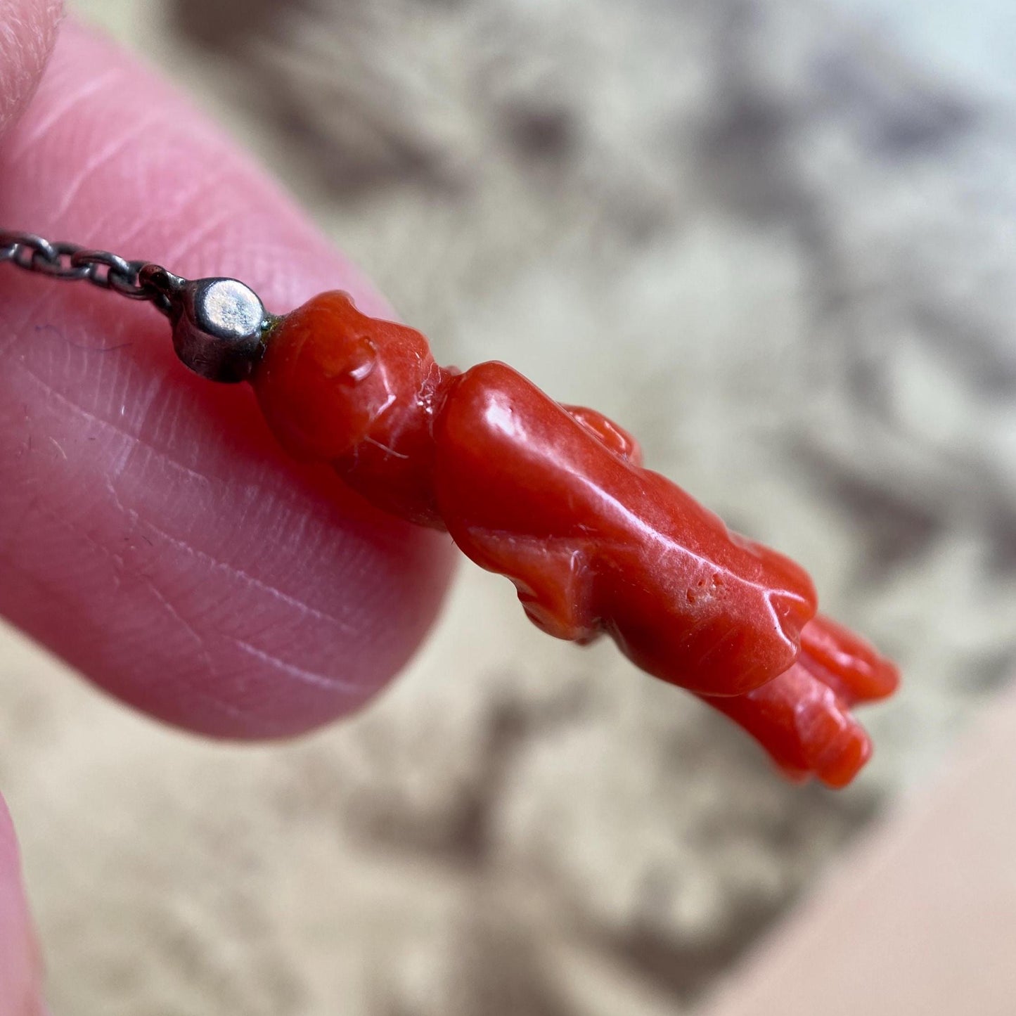 Antique Victorian Carved Coral Good Luck Charm Duo with Pig, Il Gobbo & Tiny Round Gem in Silver and 14k Gold, Hunchback, Grand Tour, Pendant, Italian