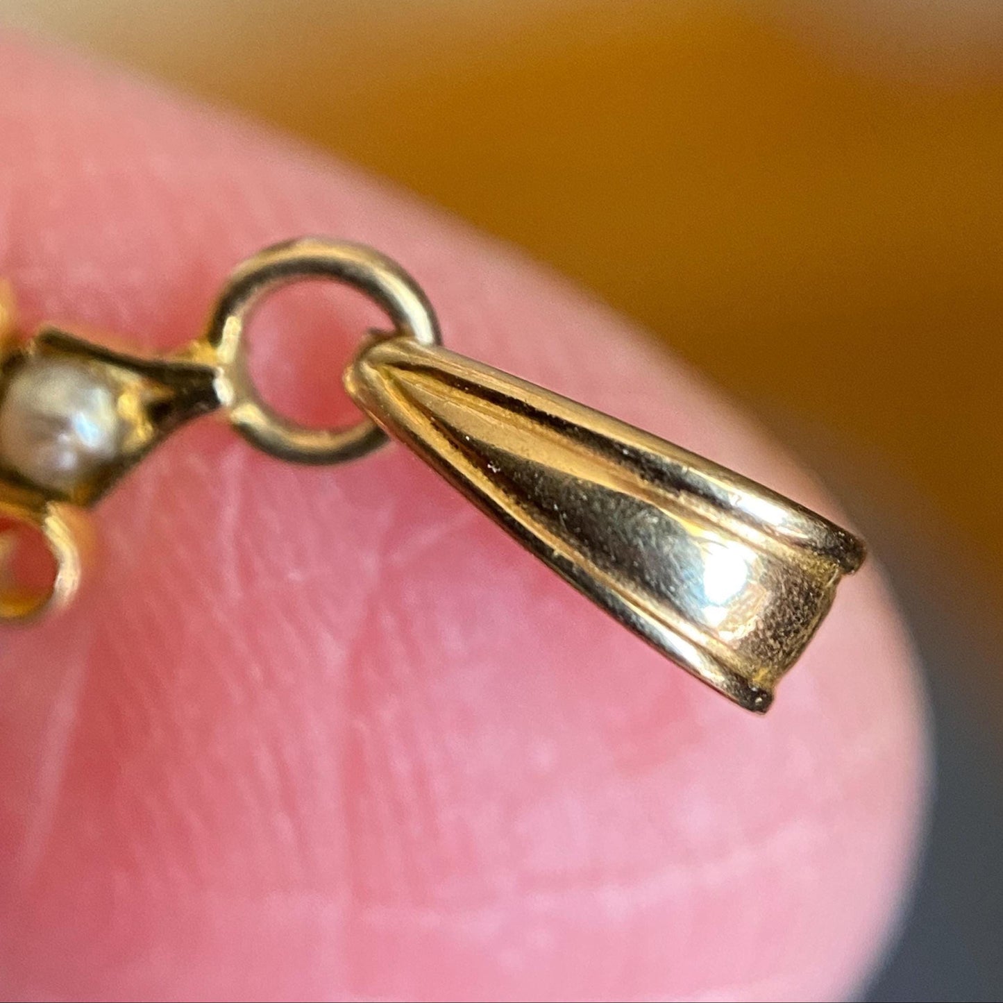 Antique Edwardian Round Amethyst Paste Target Lavalier Pendant with Pearls & Buttercream Yellow Enamel in 10k Gold, Dangle, Necklace, Victorian, Drop