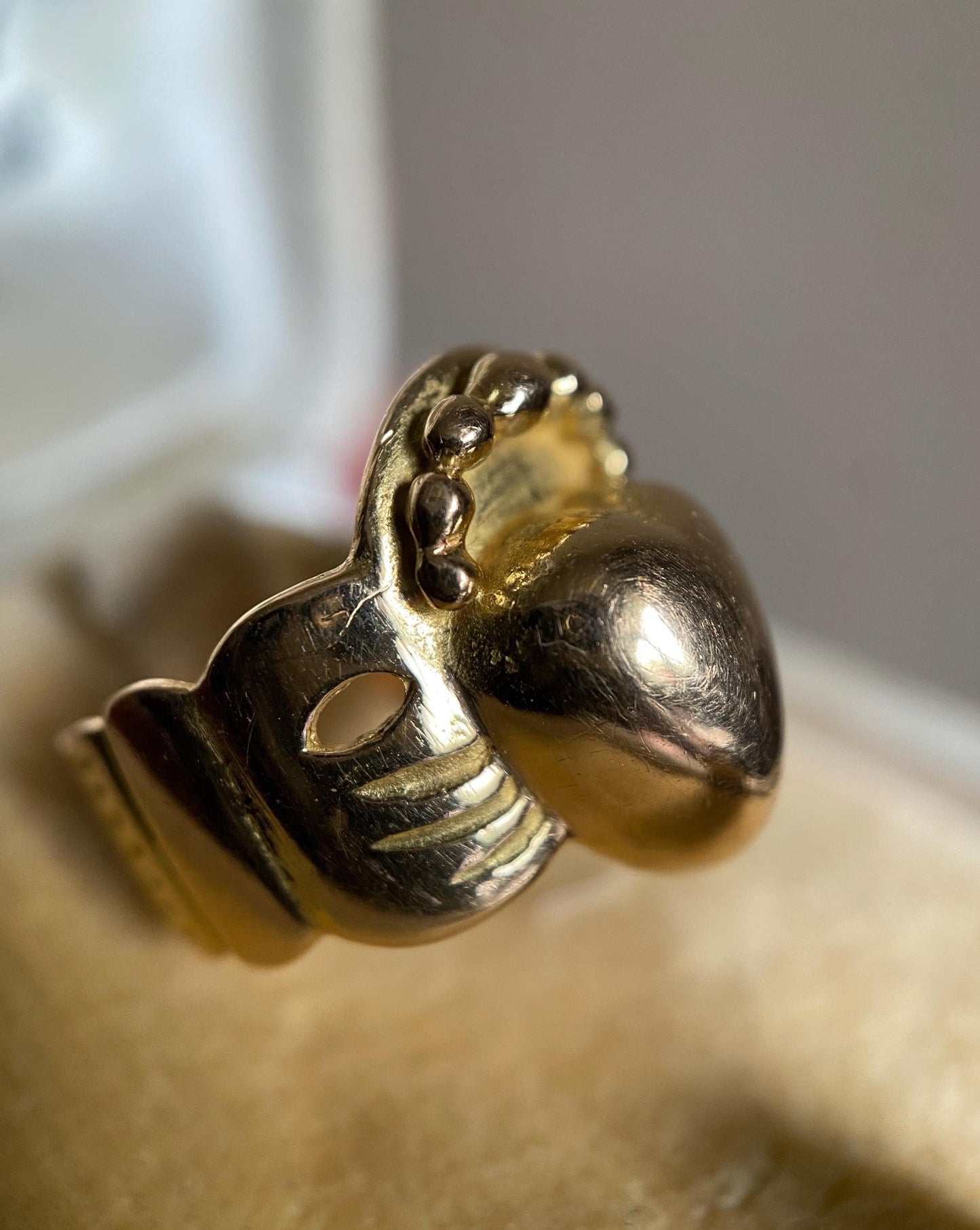 Antique 19th Century French Provincial Wide High Karat Crowned Heart & Hands Fede Ring 18k Gold, Engagement, Bague de Foi, Regional, Wedding, Claddagh, Love Token
