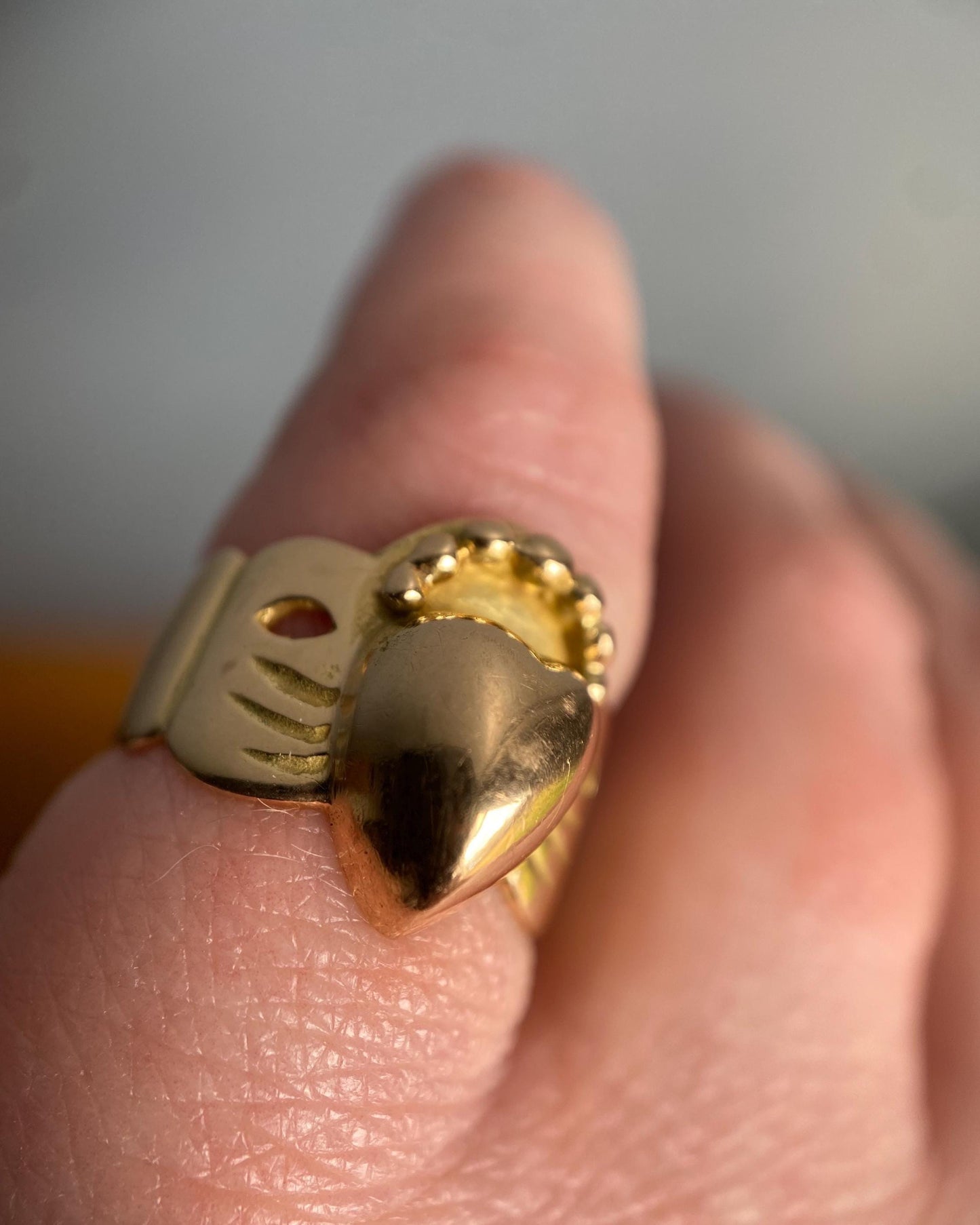 Antique 19th Century French Provincial Wide High Karat Crowned Heart & Hands Fede Ring 18k Gold, Engagement, Bague de Foi, Regional, Wedding, Claddagh, Love Token
