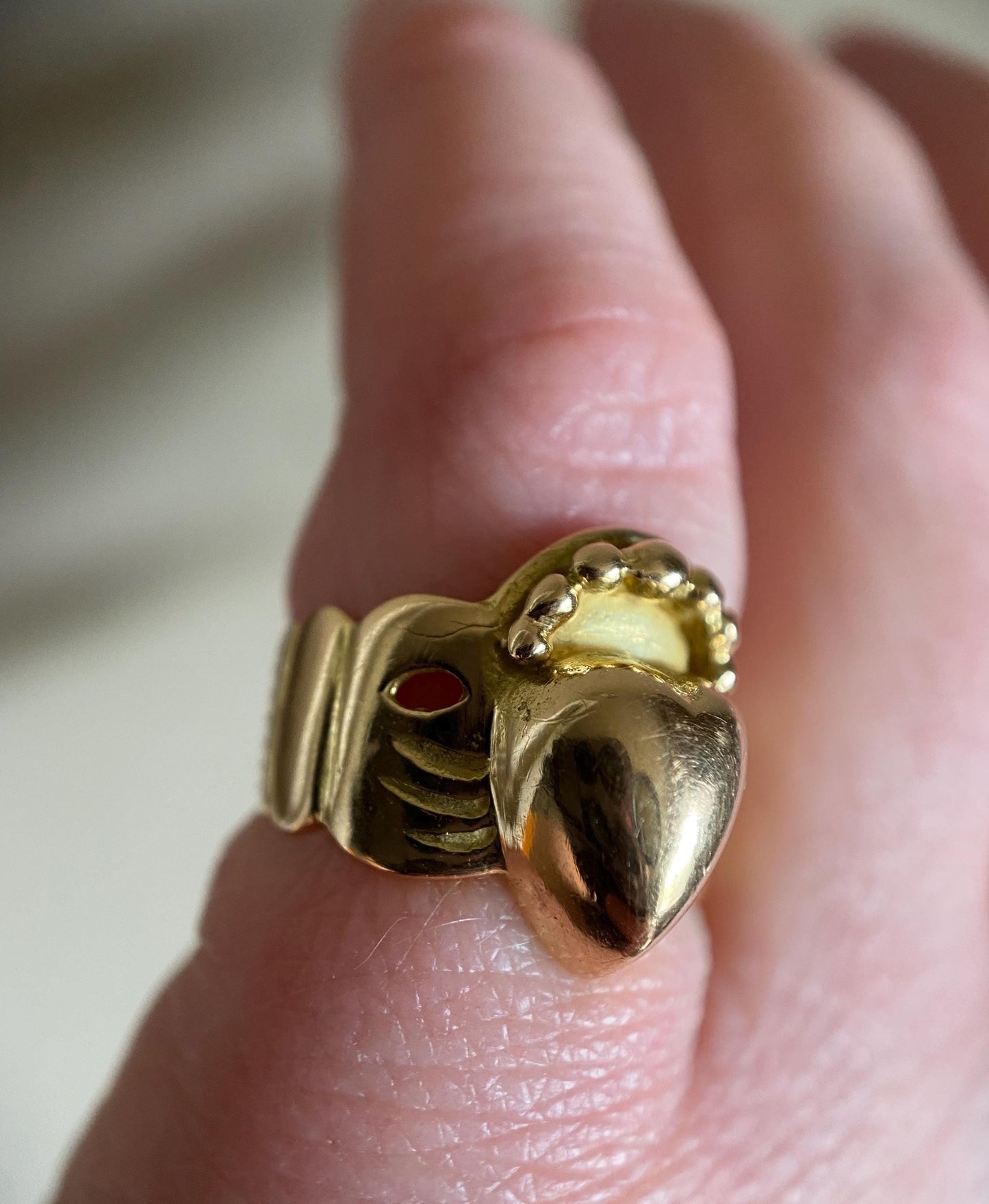 Antique 19th Century French Provincial Wide High Karat Crowned Heart & Hands Fede Ring 18k Gold, Engagement, Bague de Foi, Regional, Wedding, Claddagh, Love Token