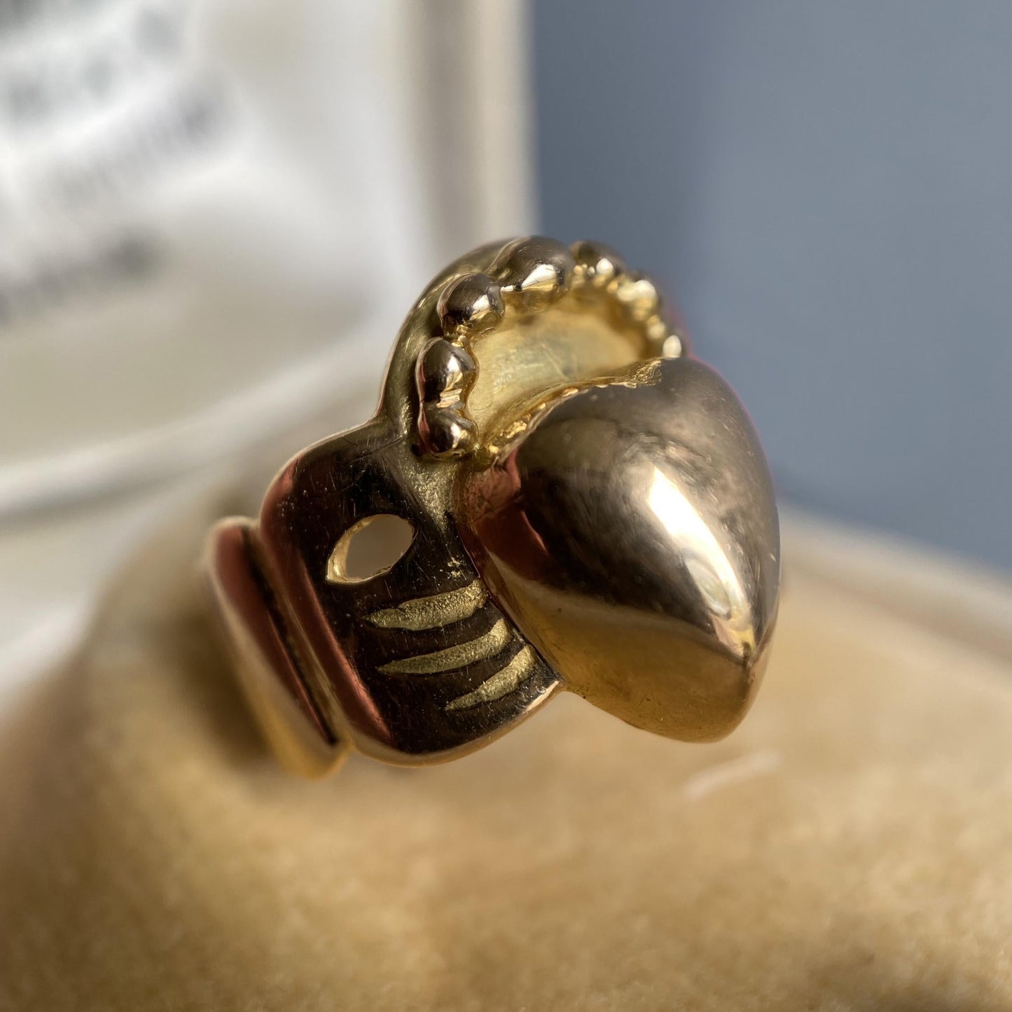 Antique 19th Century French Provincial Wide High Karat Crowned Heart & Hands Fede Ring 18k Gold, Engagement, Bague de Foi, Regional, Wedding, Claddagh, Love Token