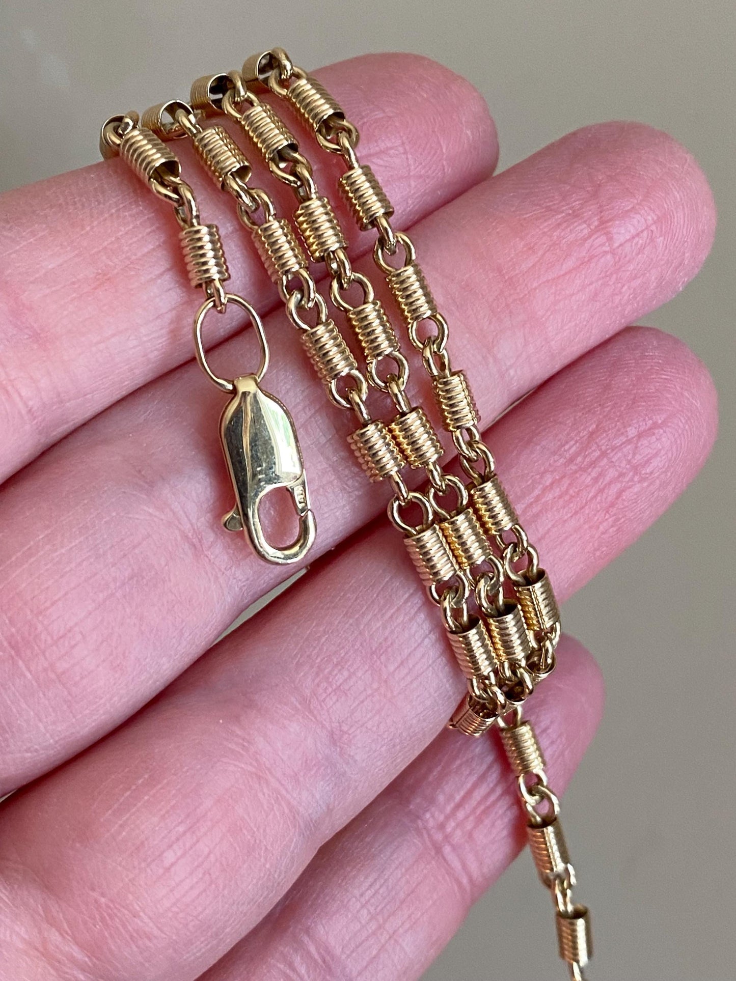 Vintage Industrialist Hardware Wire Wrapped Figure Eight Spiral Coil Fancy Link Chain in 18k Gold, Necklace, Minimalist, Knot, Lobster Clasp