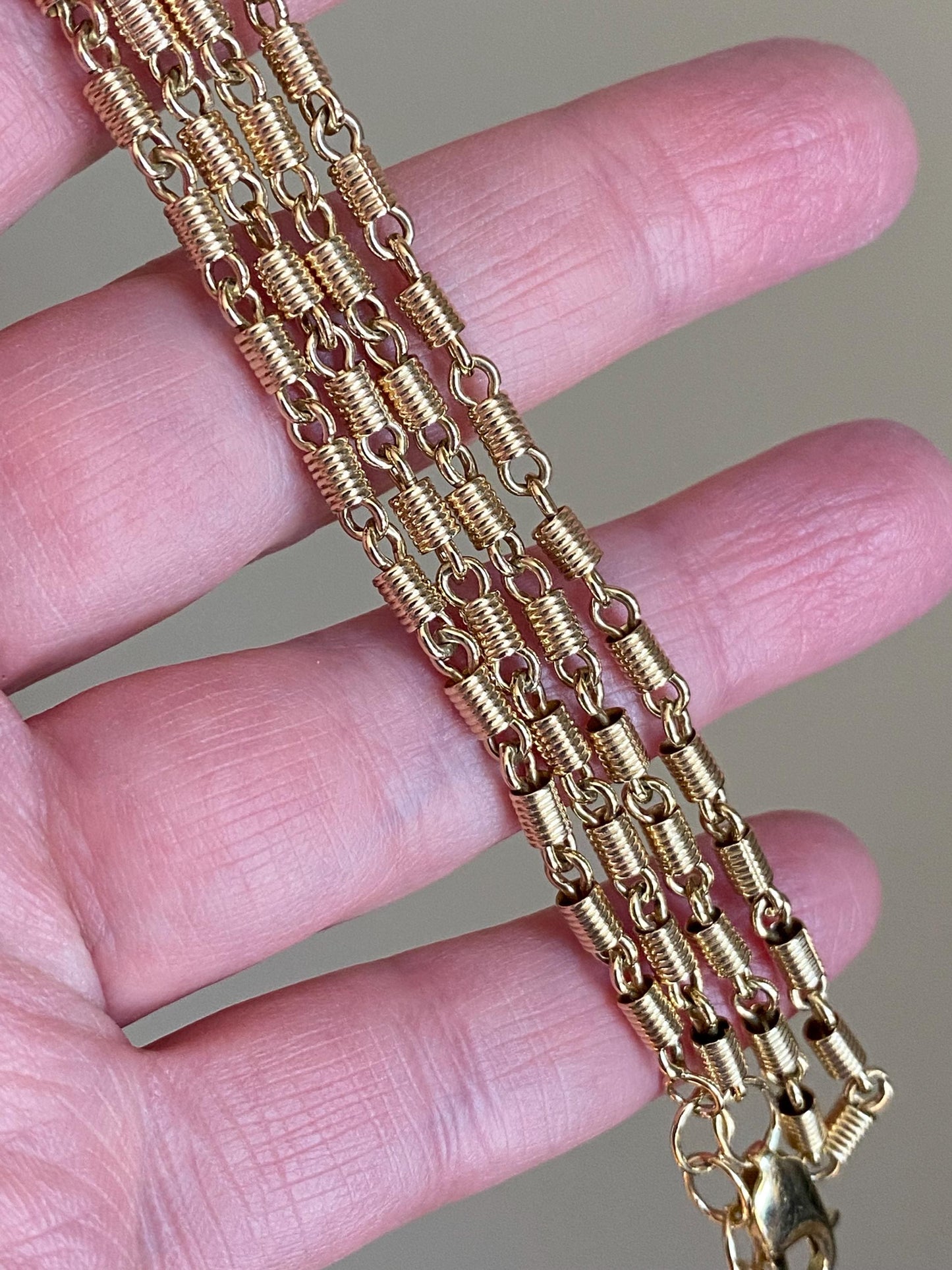Vintage Industrialist Hardware Wire Wrapped Figure Eight Spiral Coil Fancy Link Chain in 18k Gold, Necklace, Minimalist, Knot, Lobster Clasp