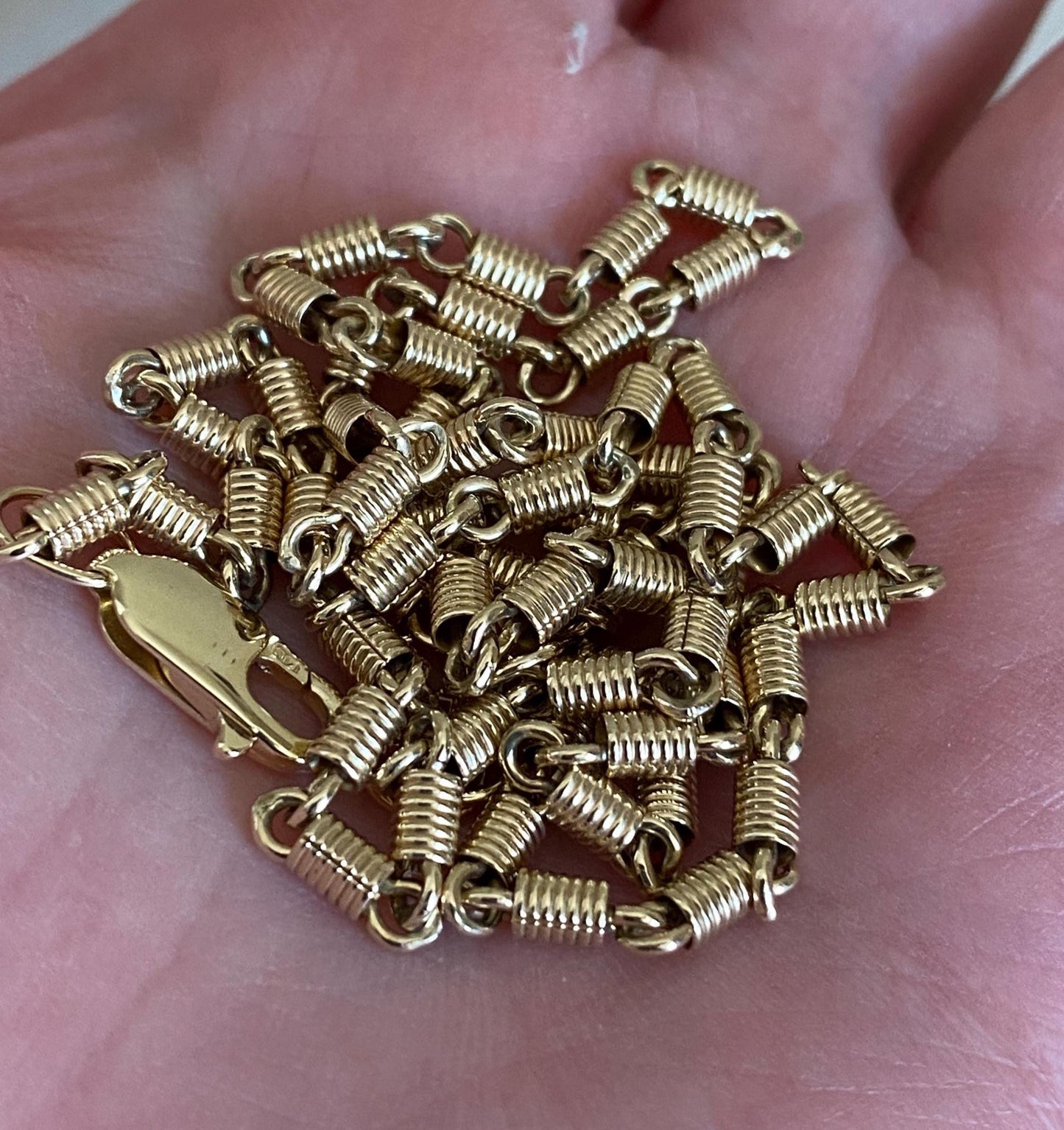 Vintage Industrialist Hardware Wire Wrapped Figure Eight Spiral Coil Fancy Link Chain in 18k Gold, Necklace, Minimalist, Knot, Lobster Clasp