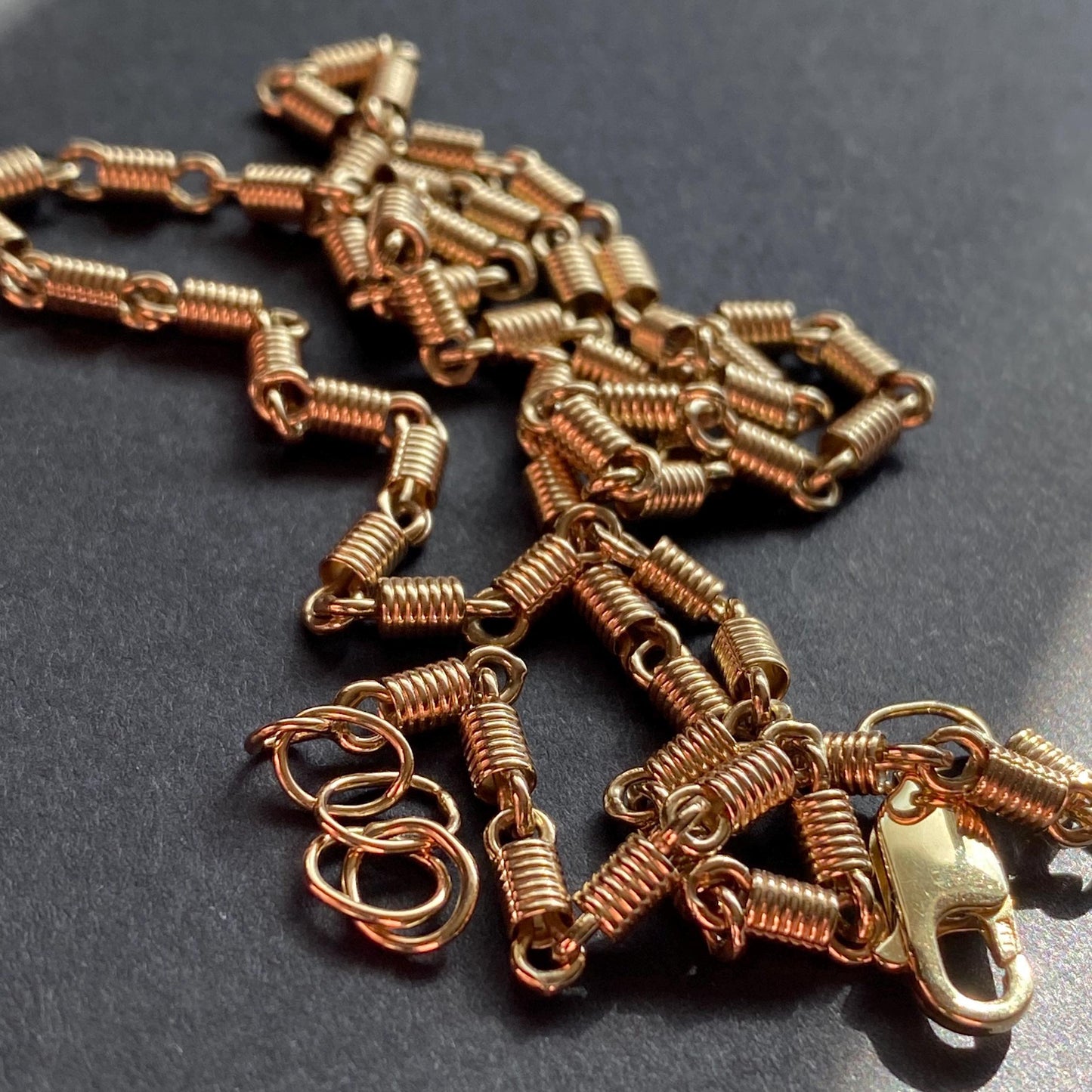 Vintage Industrialist Hardware Wire Wrapped Figure Eight Spiral Coil Fancy Link Chain in 18k Gold, Necklace, Minimalist, Knot, Lobster Clasp