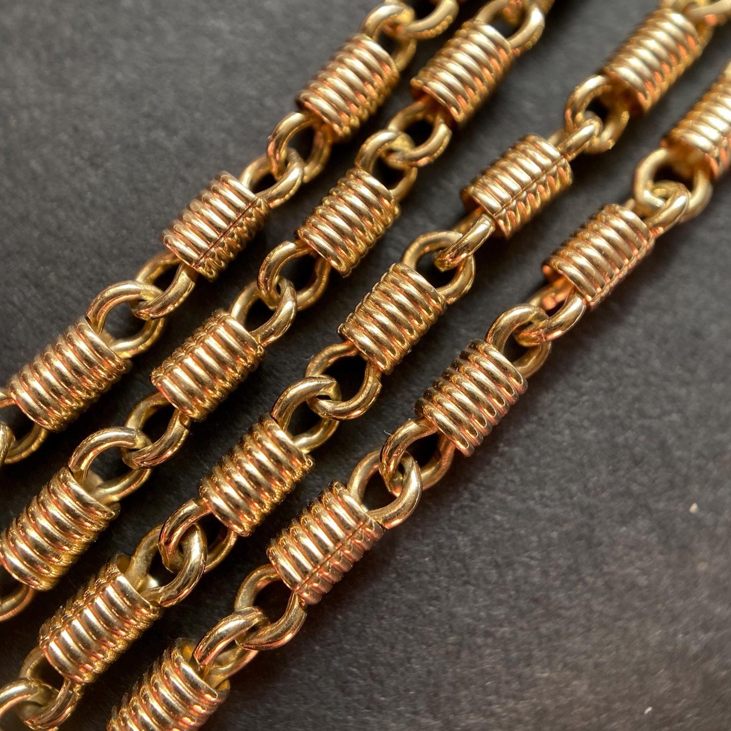 Vintage Industrialist Hardware Wire Wrapped Figure Eight Spiral Coil Fancy Link Chain in 18k Gold, Necklace, Minimalist, Knot, Lobster Clasp