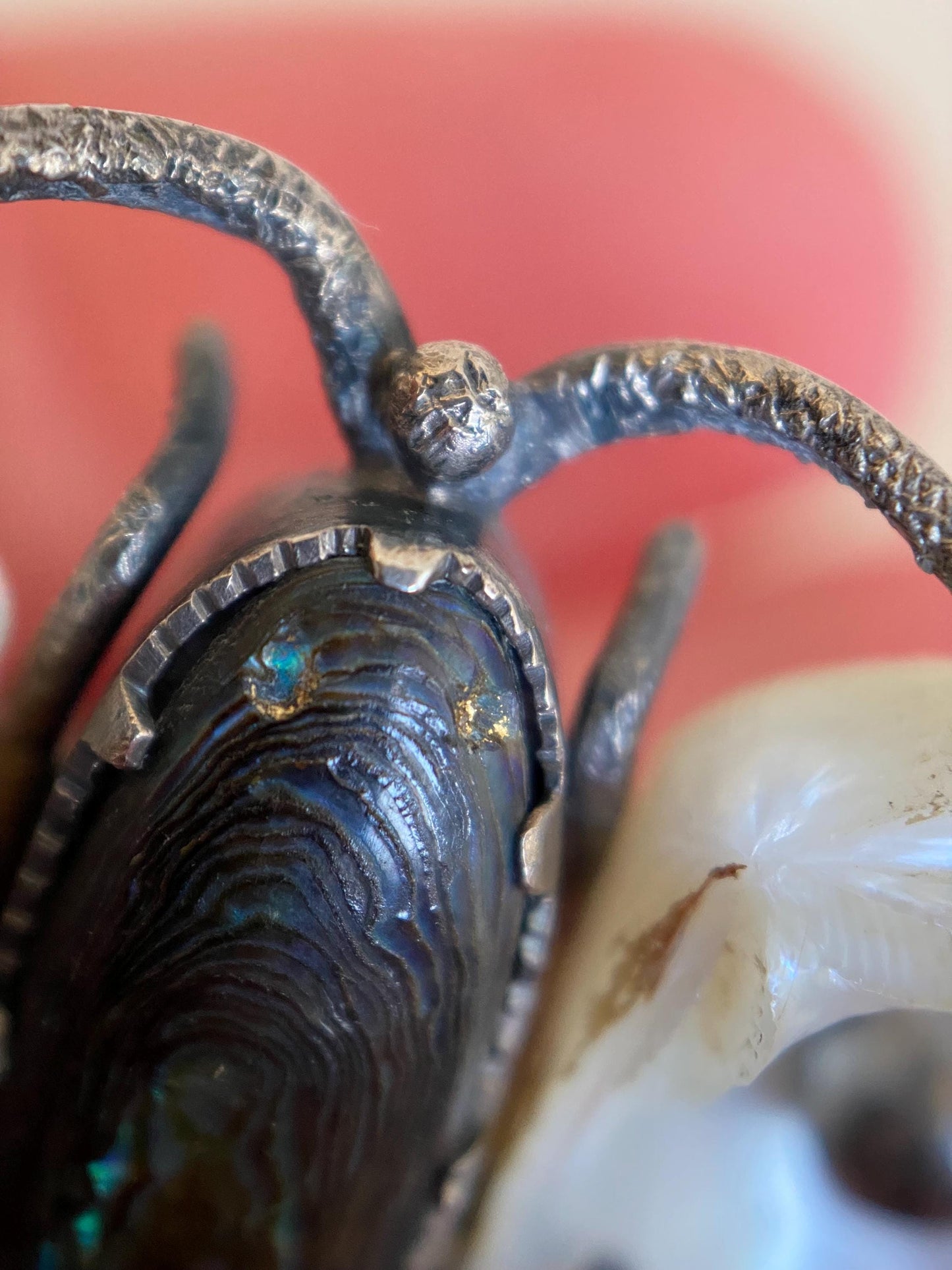 Antique Arts & Crafts Naturalistic Shell and Abalone Butterfly Pin in Silver, Rustic, Folk, Edwardian, Victorian, Art Deco, Pin, Insect, Bug