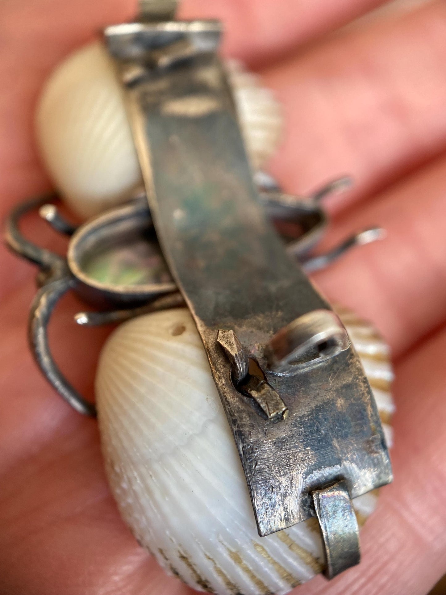 Antique Arts & Crafts Naturalistic Shell and Abalone Butterfly Pin in Silver, Rustic, Folk, Edwardian, Victorian, Art Deco, Pin, Insect, Bug