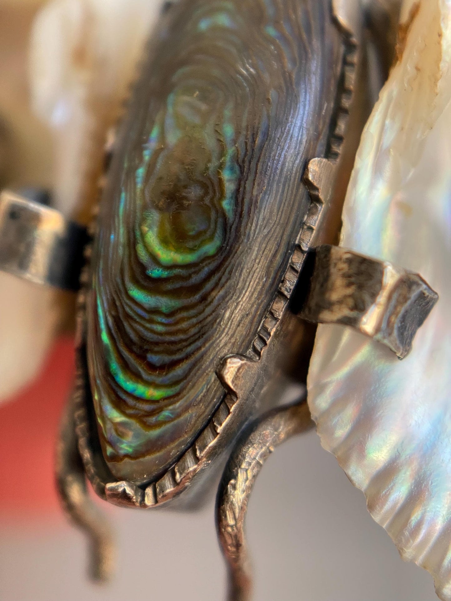 Antique Arts & Crafts Naturalistic Shell and Abalone Butterfly Pin in Silver, Rustic, Folk, Edwardian, Victorian, Art Deco, Pin, Insect, Bug