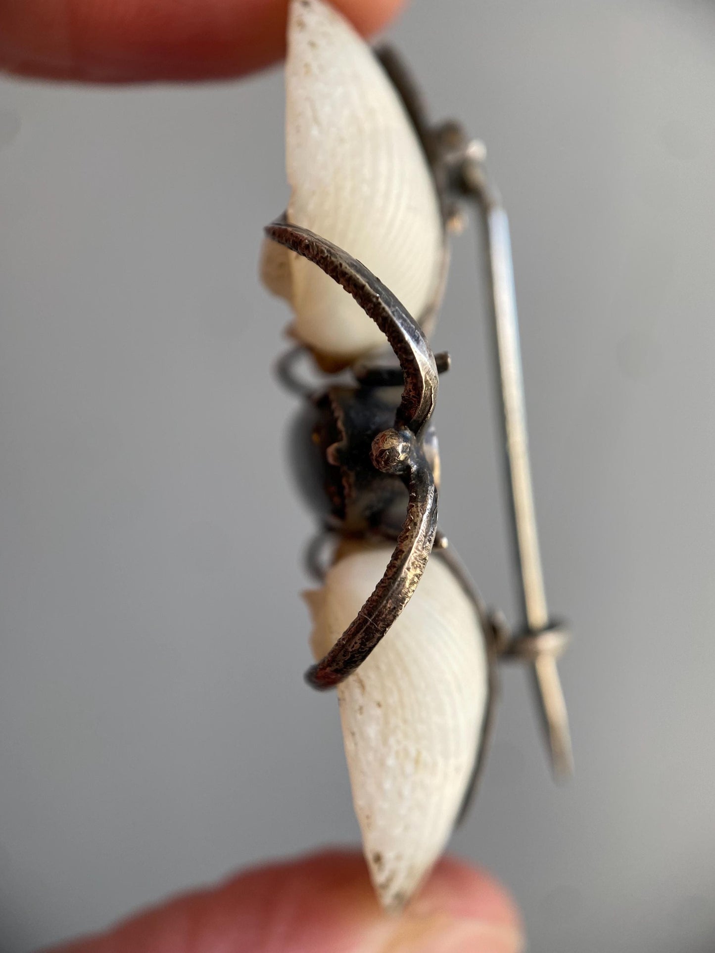 Antique Arts & Crafts Naturalistic Shell and Abalone Butterfly Pin in Silver, Rustic, Folk, Edwardian, Victorian, Art Deco, Pin, Insect, Bug