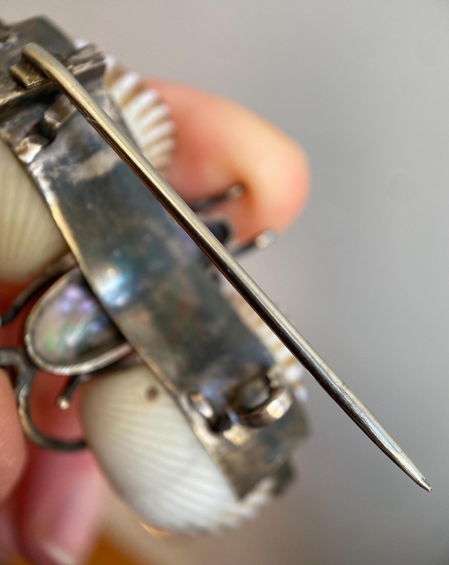 Antique Arts & Crafts Naturalistic Shell and Abalone Butterfly Pin in Silver, Rustic, Folk, Edwardian, Victorian, Art Deco, Pin, Insect, Bug