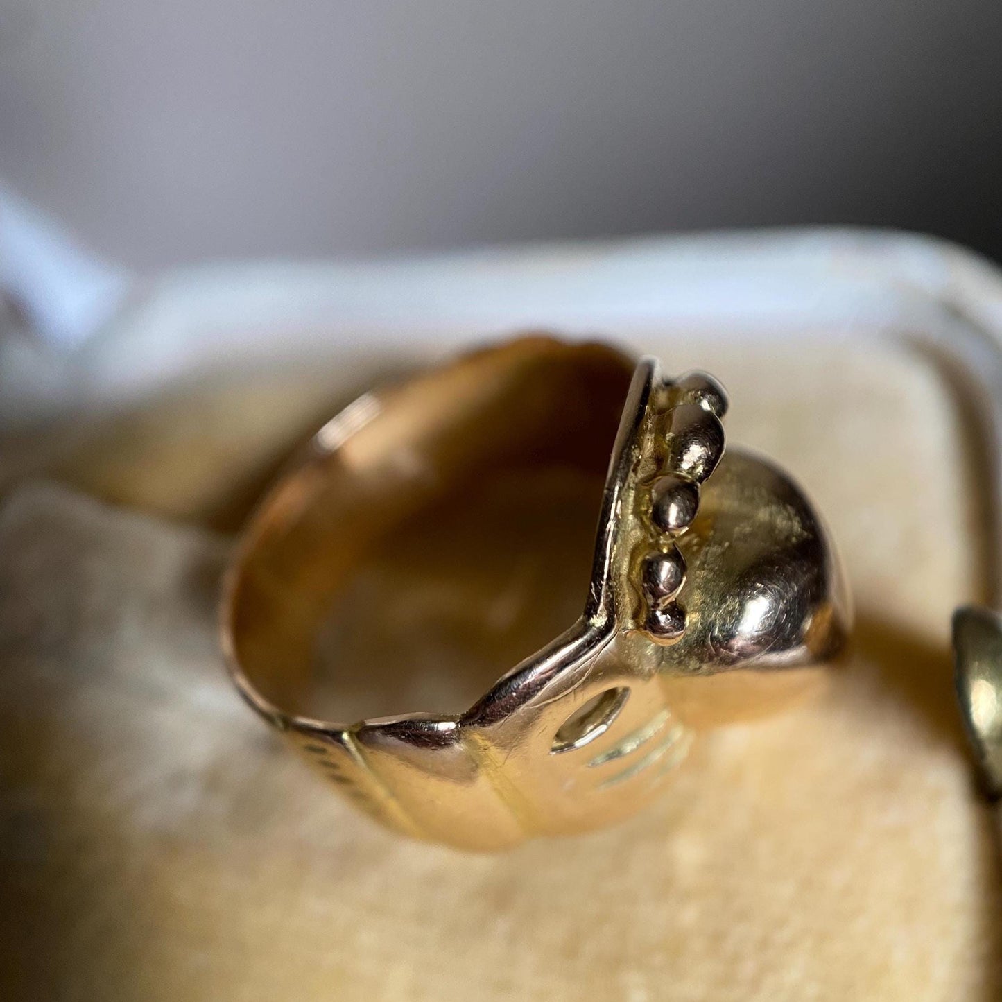 Antique 19th Century French Provincial Wide High Karat Crowned Heart & Hands Fede Ring 18k Gold, Engagement, Bague de Foi, Regional, Wedding, Claddagh, Love Token