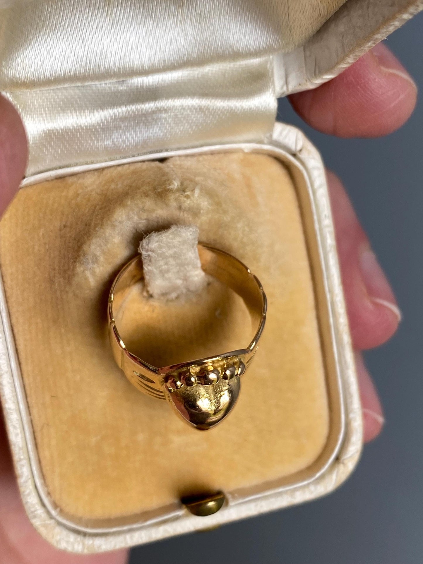 Antique 19th Century French Provincial Wide High Karat Crowned Heart & Hands Fede Ring 18k Gold, Engagement, Bague de Foi, Regional, Wedding, Claddagh, Love Token