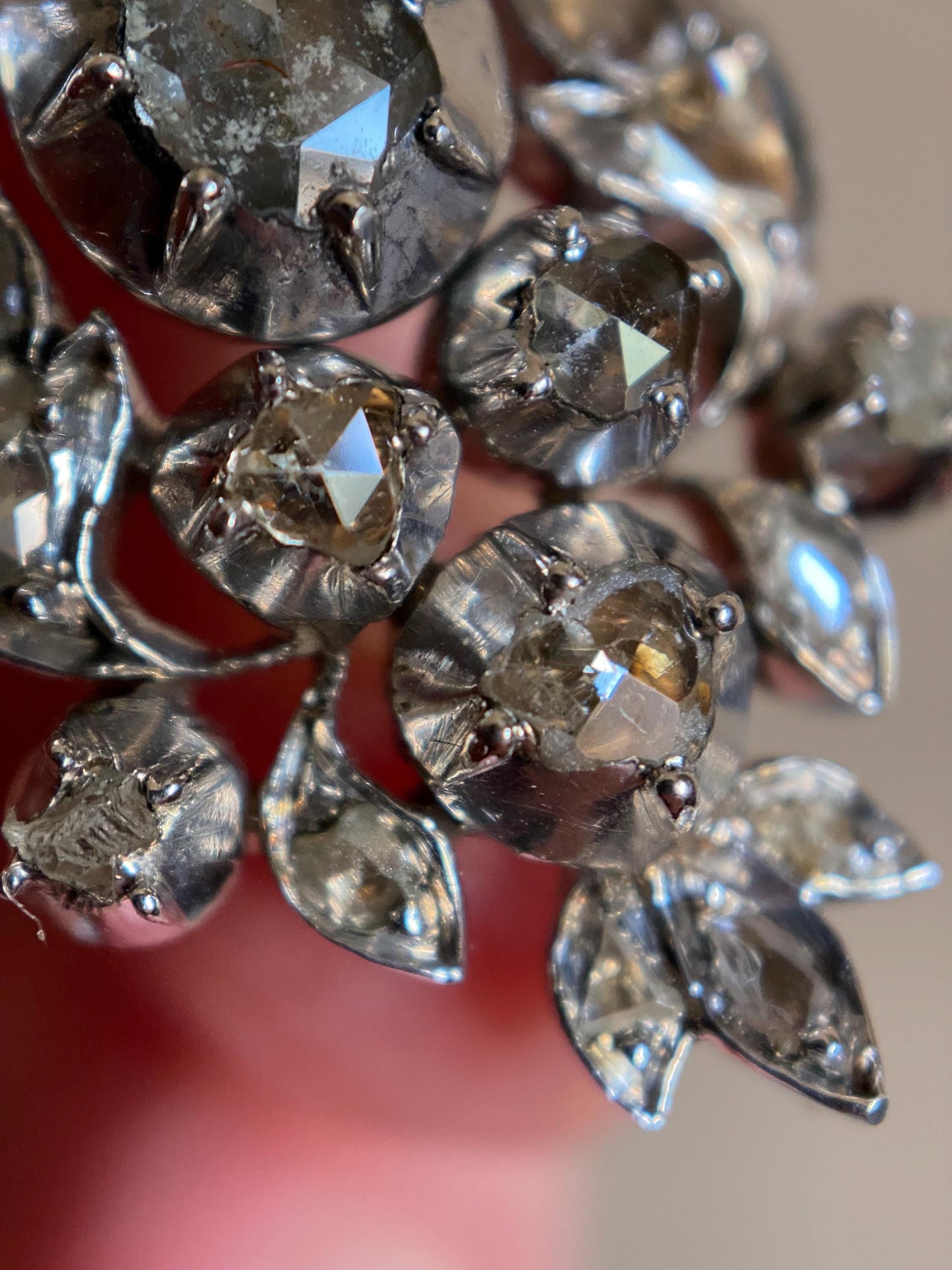 Antique Georgian 18th Century Rose Cut Diamond Articulated Long Chandelier Drop Pendant in Silver, Dangle, 1700s, Necklace, Collet Set