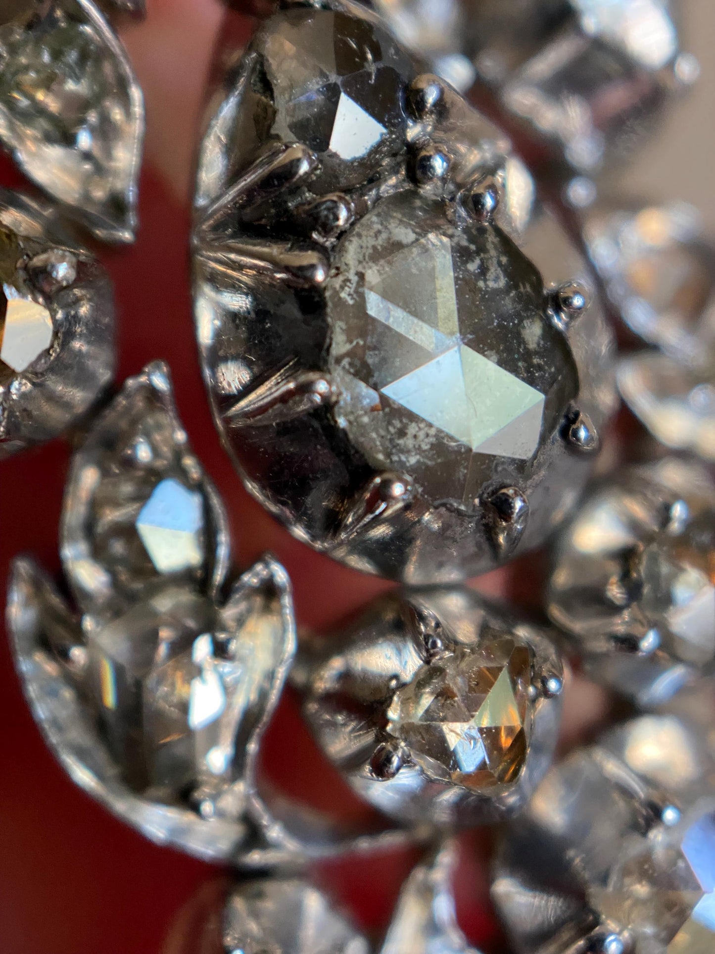 Antique Georgian 18th Century Rose Cut Diamond Articulated Long Chandelier Drop Pendant in Silver, Dangle, 1700s, Necklace, Collet Set