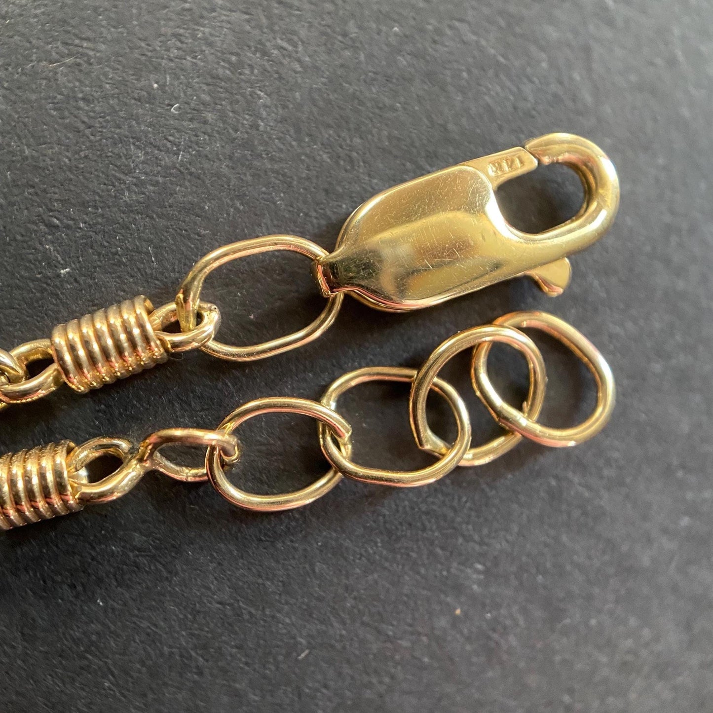 Vintage Industrialist Hardware Wire Wrapped Figure Eight Spiral Coil Fancy Link Chain in 18k Gold, Necklace, Minimalist, Knot, Lobster Clasp