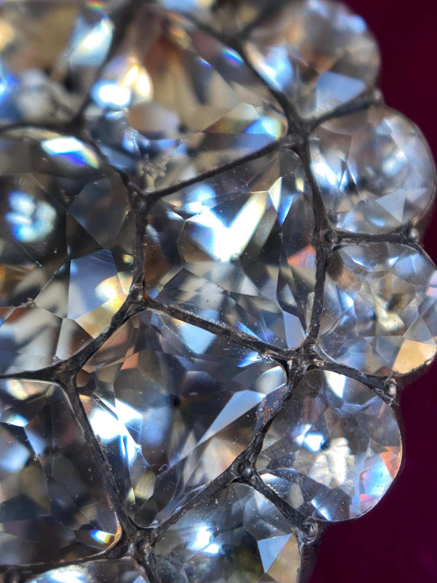 Antique Georgian Large Round Black-Dot Multi-Cut Diamond Paste Scalloped Medallion Pendant in Silver, Necklace, Charm, Foiled, 1800s, Button, Clear