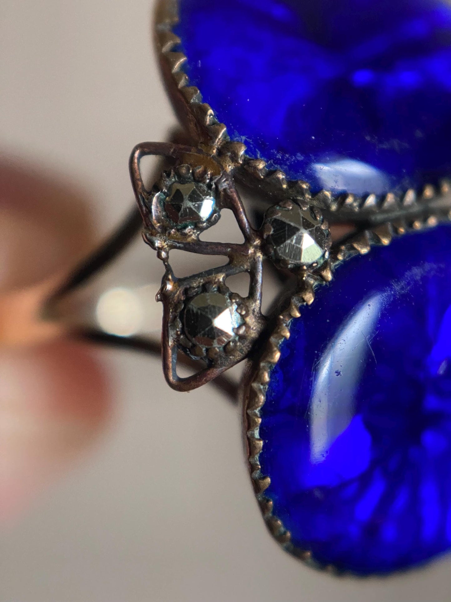 Antique 18th Century Queen Anne Midnight Blue Sapphire Paste Ring Conversion in Gold c. 1750, Earring, Sawtooth, Rare, Cobalt, Royal
