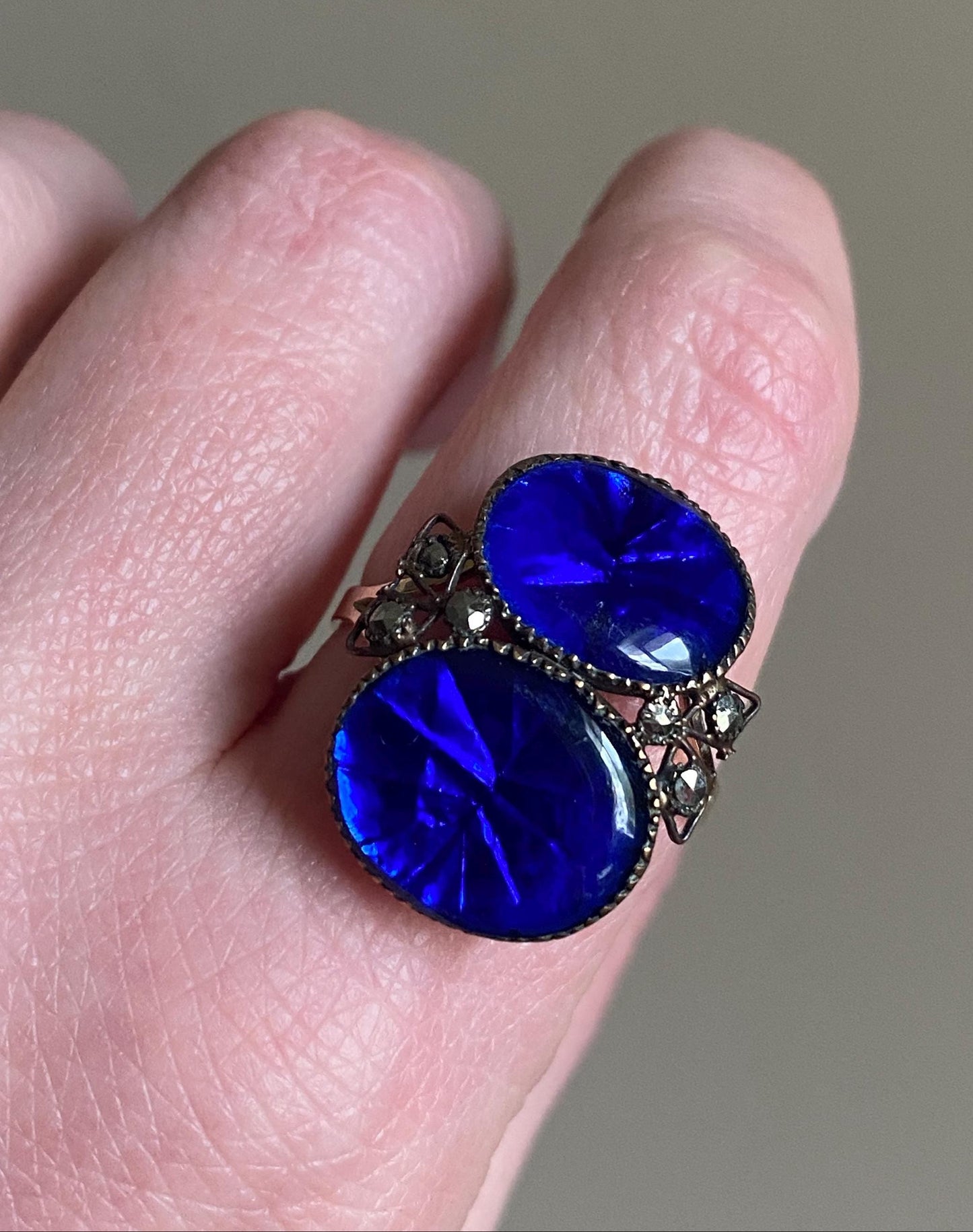 Antique 18th Century Queen Anne Midnight Blue Sapphire Paste Ring Conversion in Gold c. 1750, Earring, Sawtooth, Rare, Cobalt, Royal