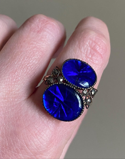 Antique 18th Century Queen Anne Midnight Blue Sapphire Paste Ring Conversion in Gold c. 1750, Earring, Sawtooth, Rare, Cobalt, Royal