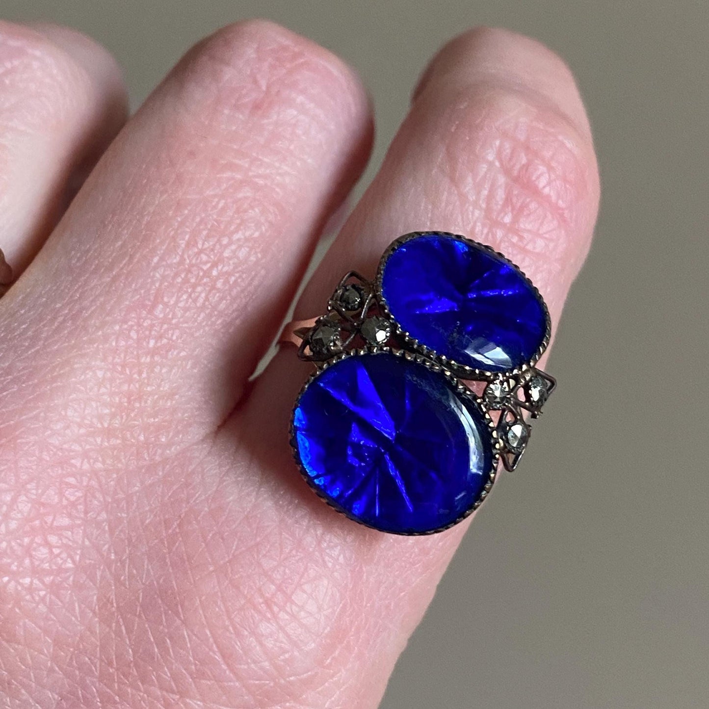 Antique 18th Century Queen Anne Midnight Blue Sapphire Paste Ring Conversion in Gold c. 1750, Earring, Sawtooth, Rare, Cobalt, Royal