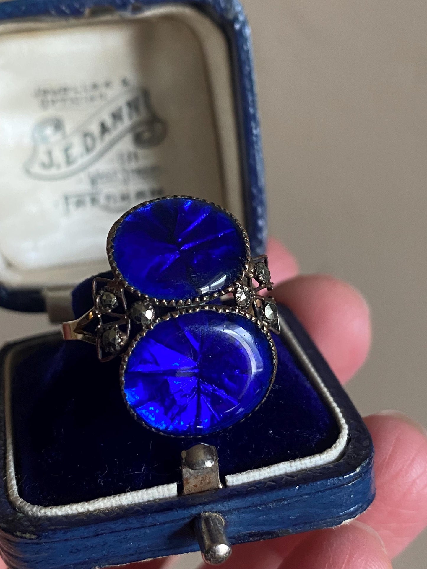 Antique 18th Century Queen Anne Midnight Blue Sapphire Paste Ring Conversion in Gold c. 1750, Earring, Sawtooth, Rare, Cobalt, Royal